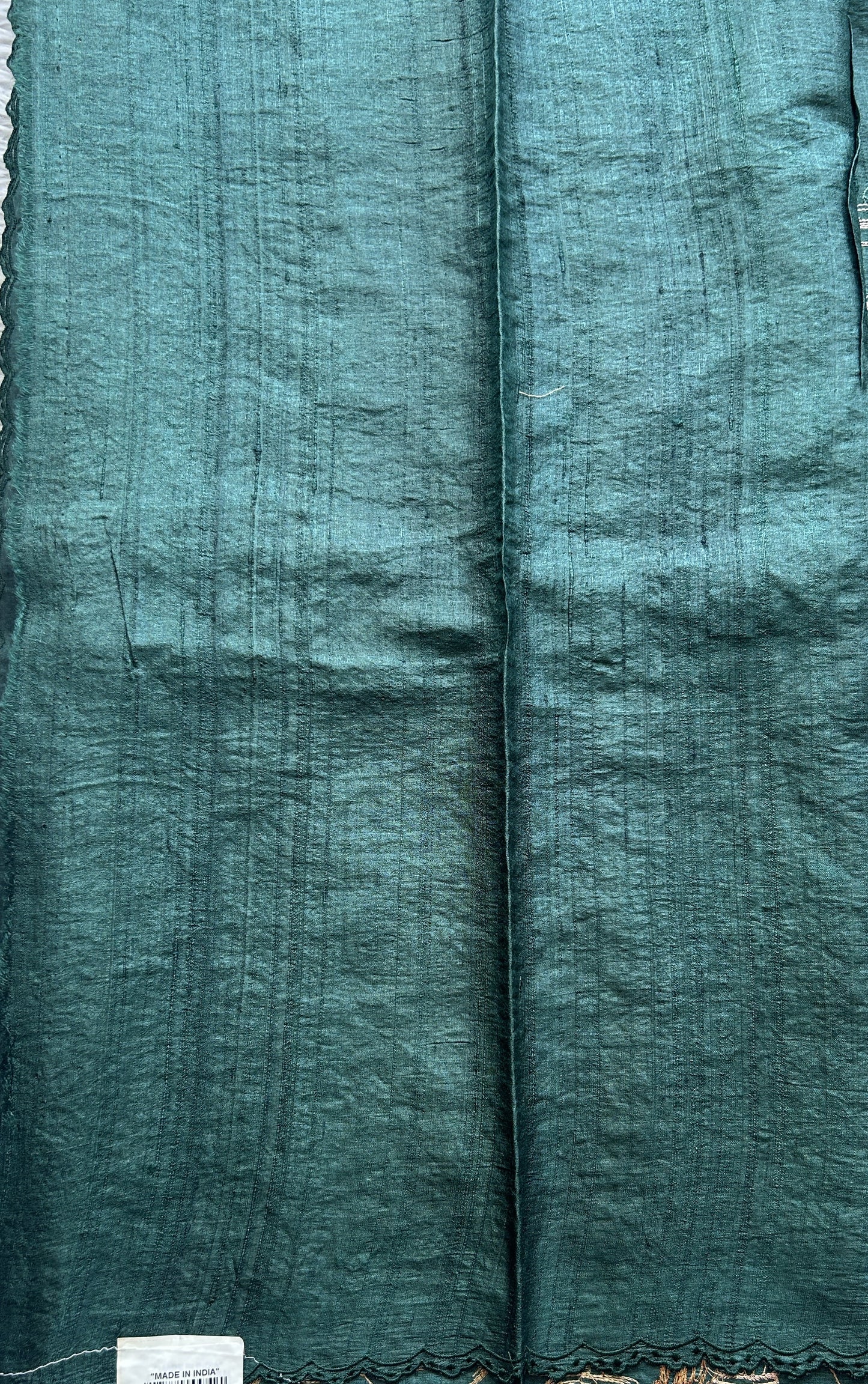 Pure Tussar Silk Saree Bottle Green Color Complemented with a Scallop Border. - Sampradaya Designer Studio