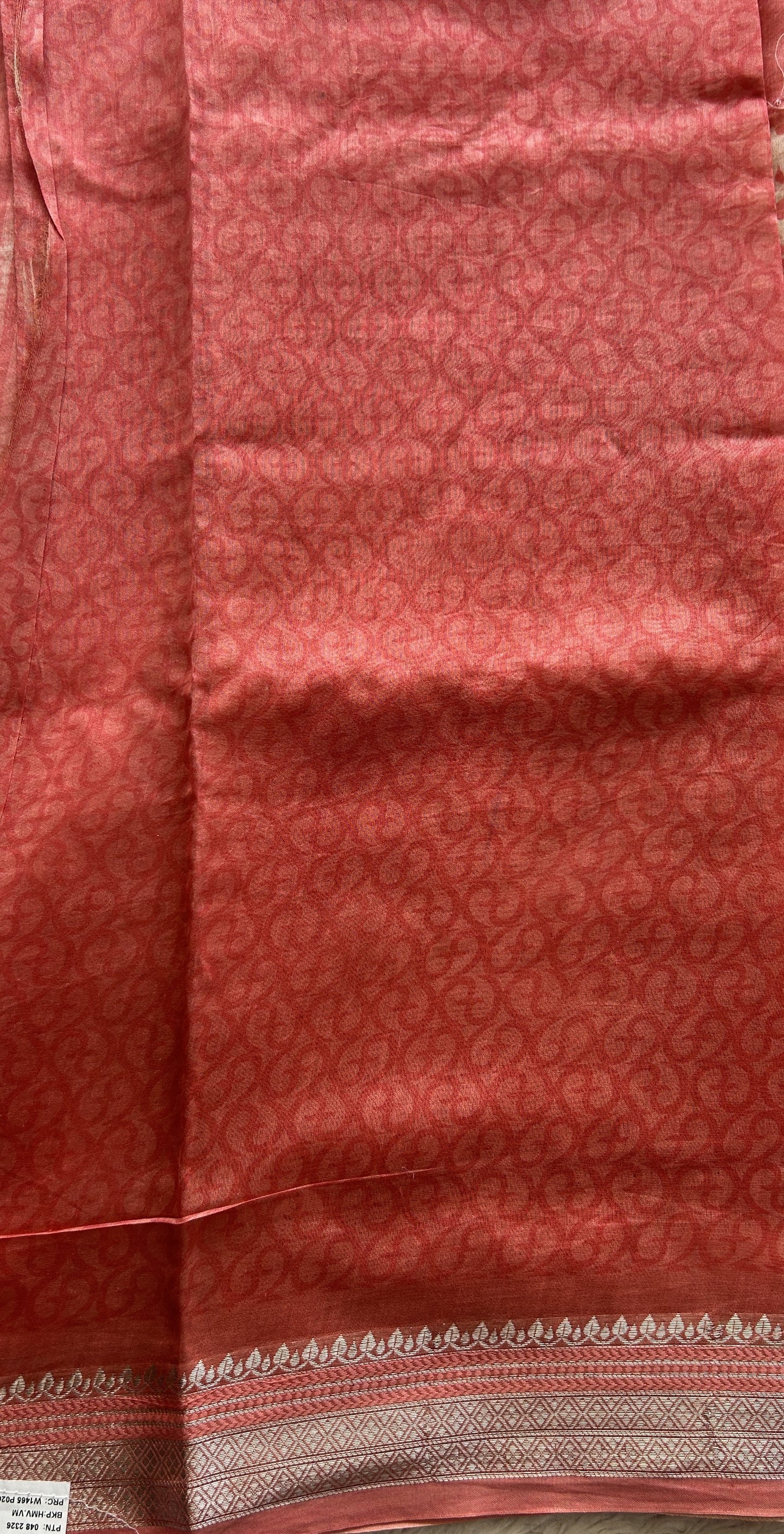 Maheshwari Chanderi Cotton Saree Peach Colored Elegantly Paired with a Zari Border. - Sampradaya Designer Studio