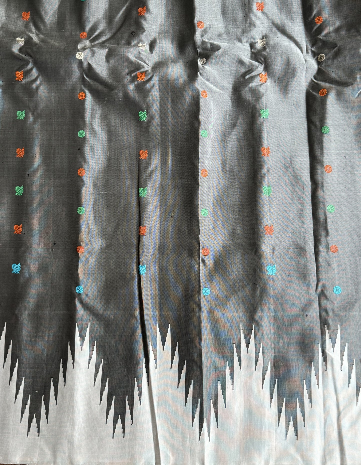 Gadwal Silk Saree Off White Colored Complemented With a Crown Border - Sampradaya Designer Studio