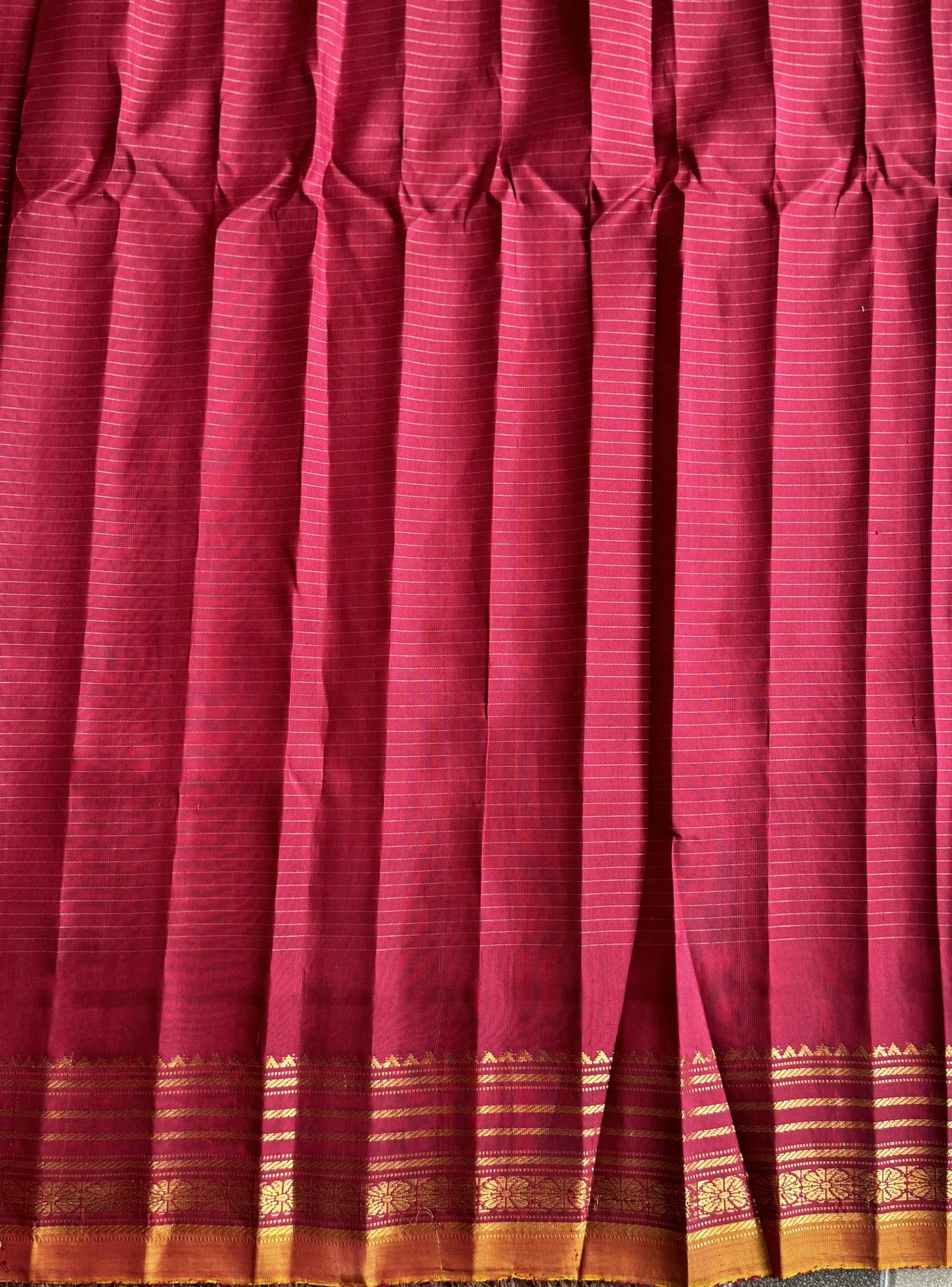 Gadwal Silk Saree Pink Colored Complemented With a Maroon Zari Border - Sampradaya Designer Studio