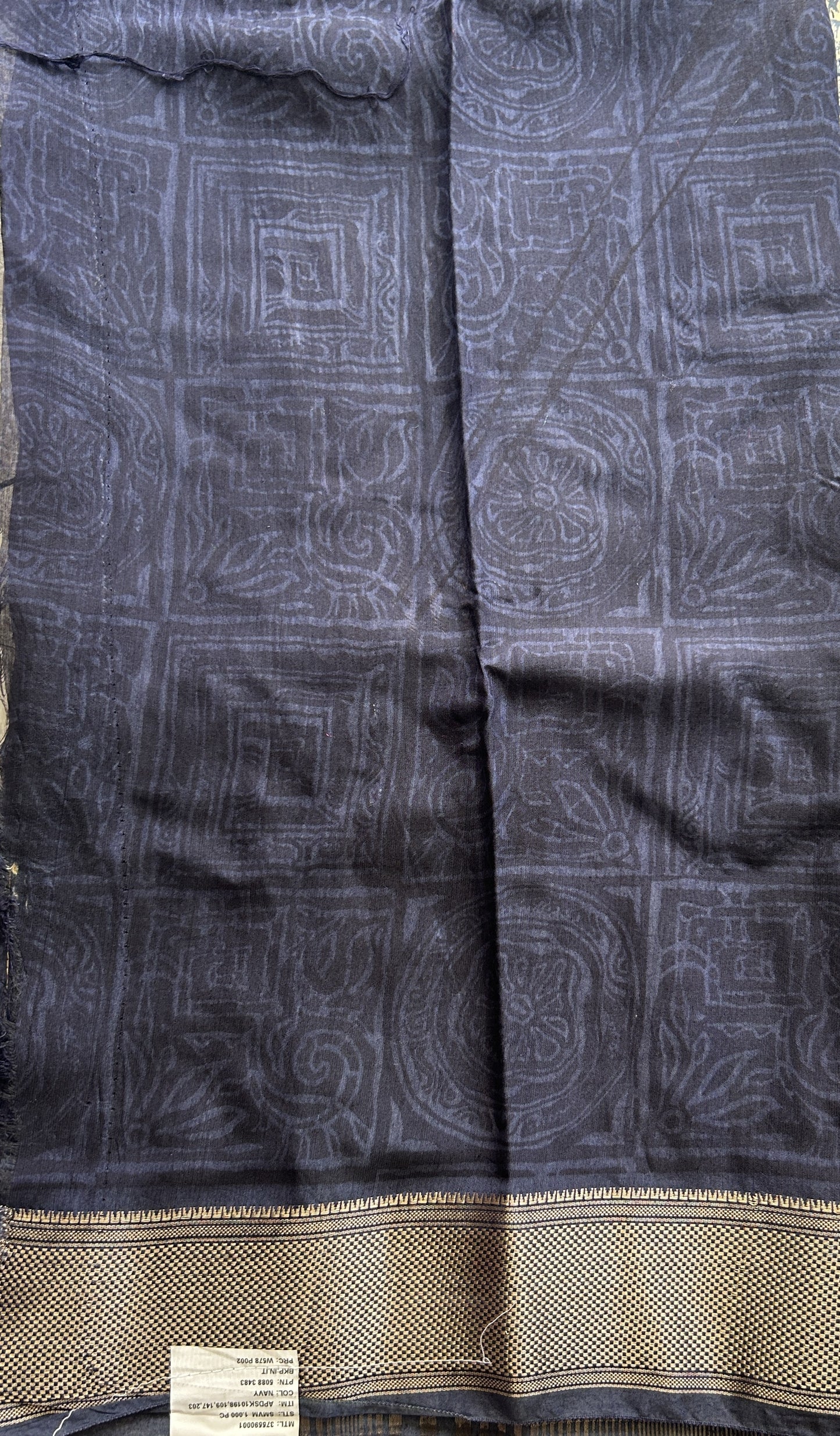 Dola Crepe Saree Indigo Blue Colored Elegantly Paired with a Zari Border. - Sampradaya Designer Studio