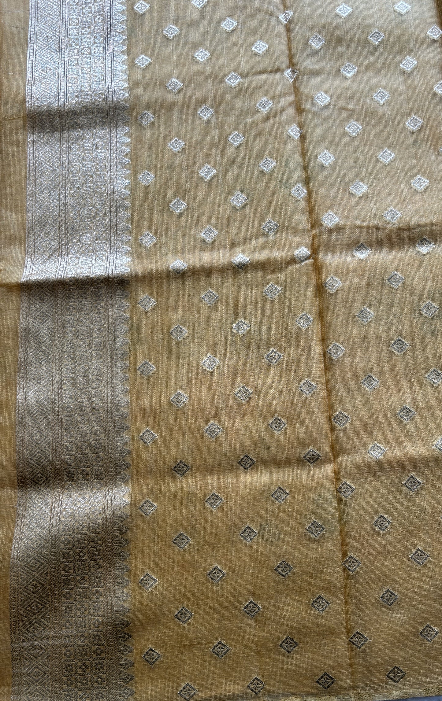 Semi Raw Silk Saree Light Yellow Colored Exquisite with a Zari Border. - Sampradaya Designer Studio