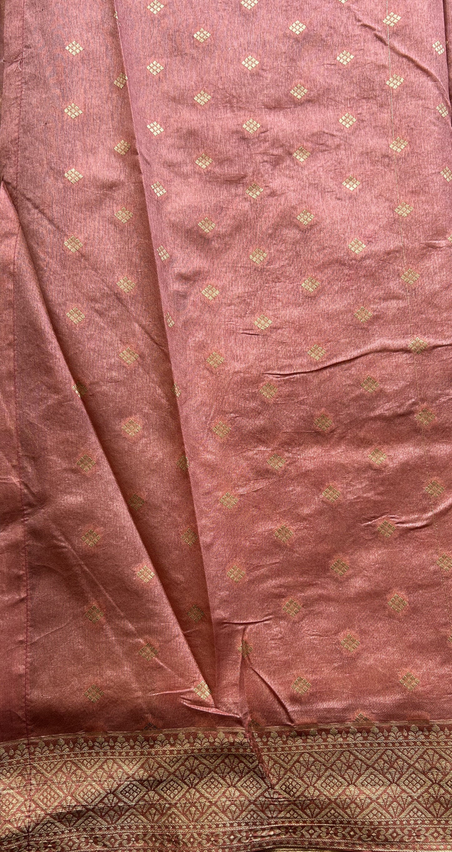 Semi Raw Silk Saree Watermelon Colored Exquisite with a Zari Border. - Sampradaya Designer Studio