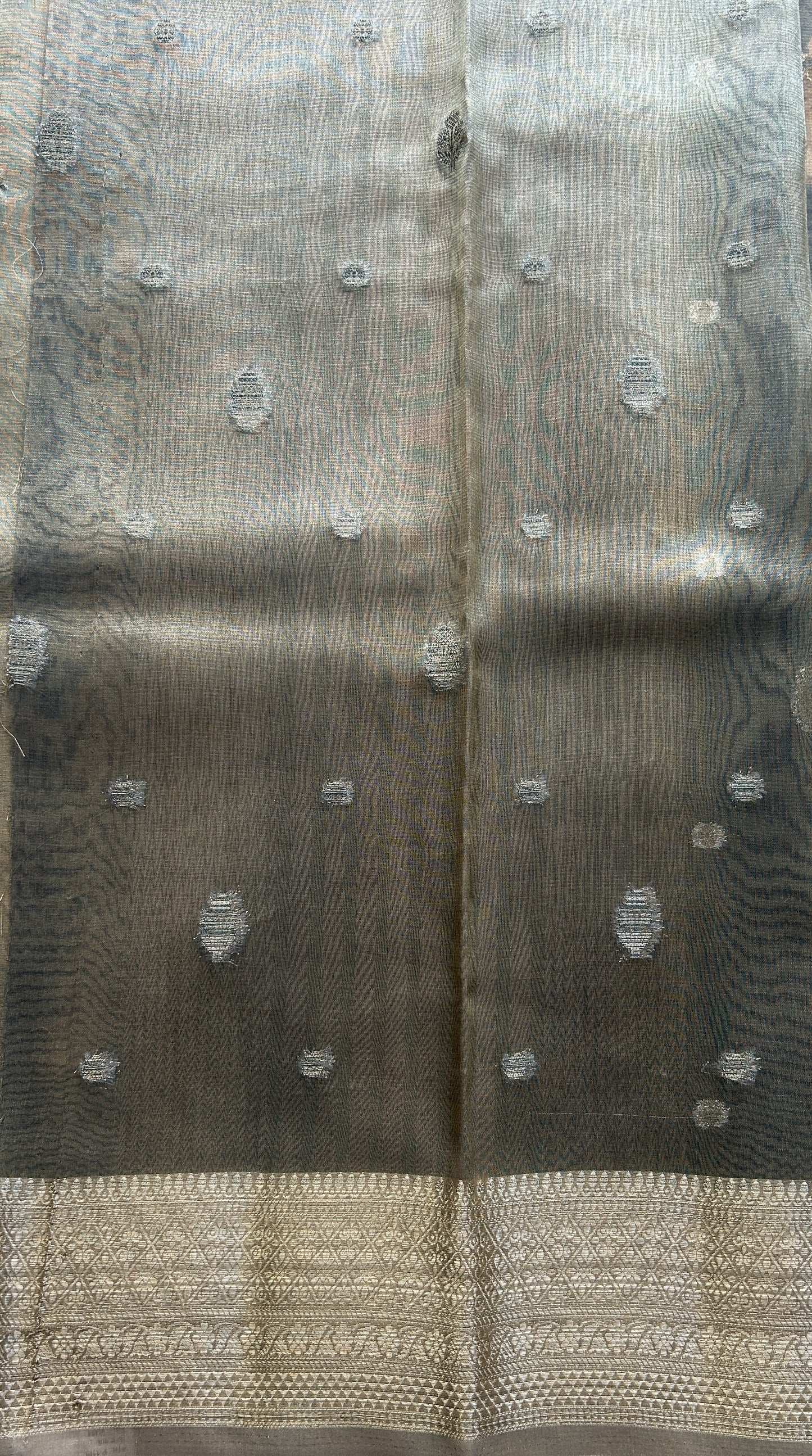 Tissue Organza Saree Elephant Gray Colored Elegantly Paired with a Zari Border. - Sampradaya Designer Studio