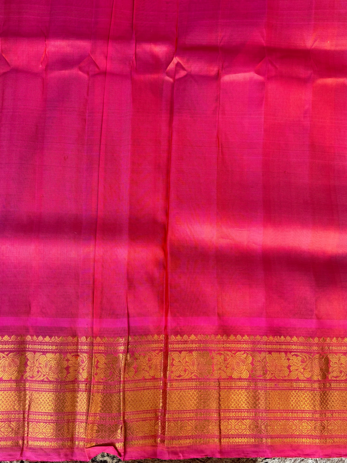 Gadwal Silk Saree Cream Colored Complemented With a Pink Zari Border - Sampradaya Designer Studio