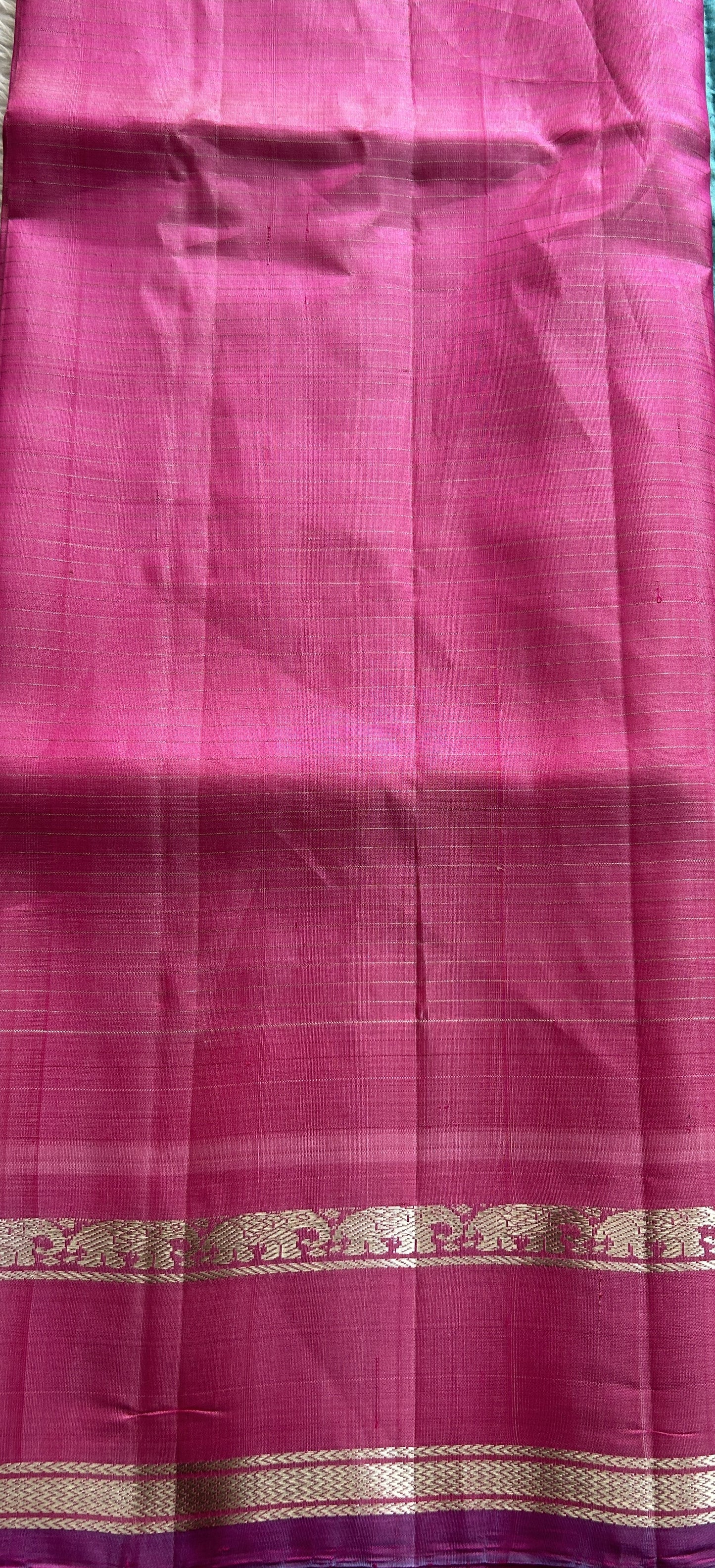 Gadwal Pattu Saree Sky Blue Colored Complemented With a Pink Color Zari Gap Border - Sampradaya Designer Studio