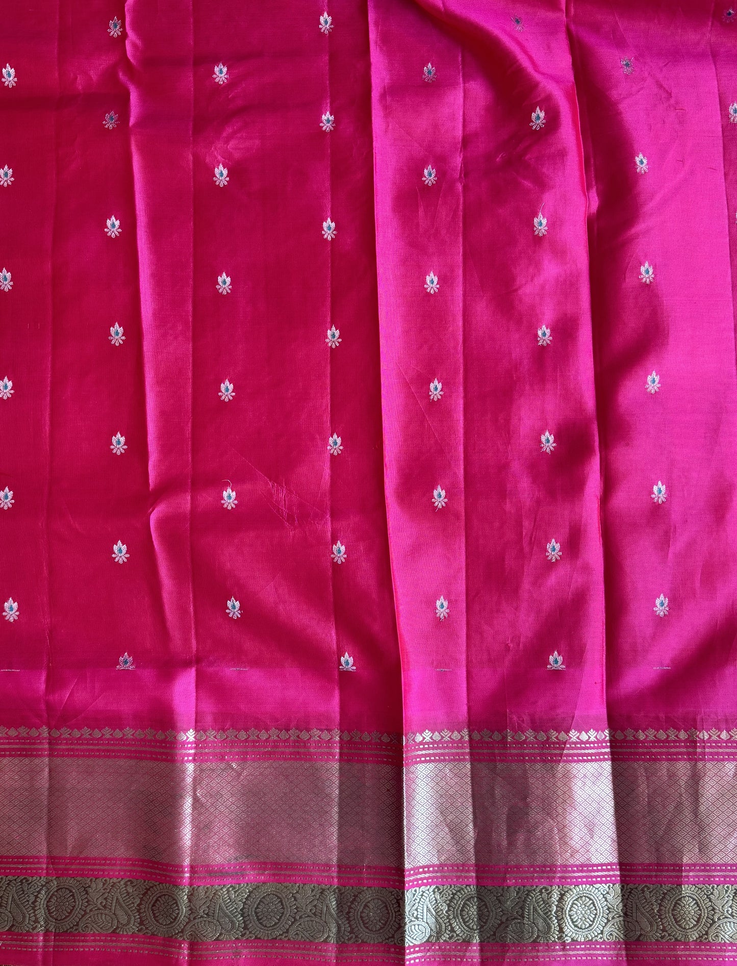 Gadwal Pattu Saree Cream colored saree complemented with a Pink Zari border - Sampradaya Designer Studio