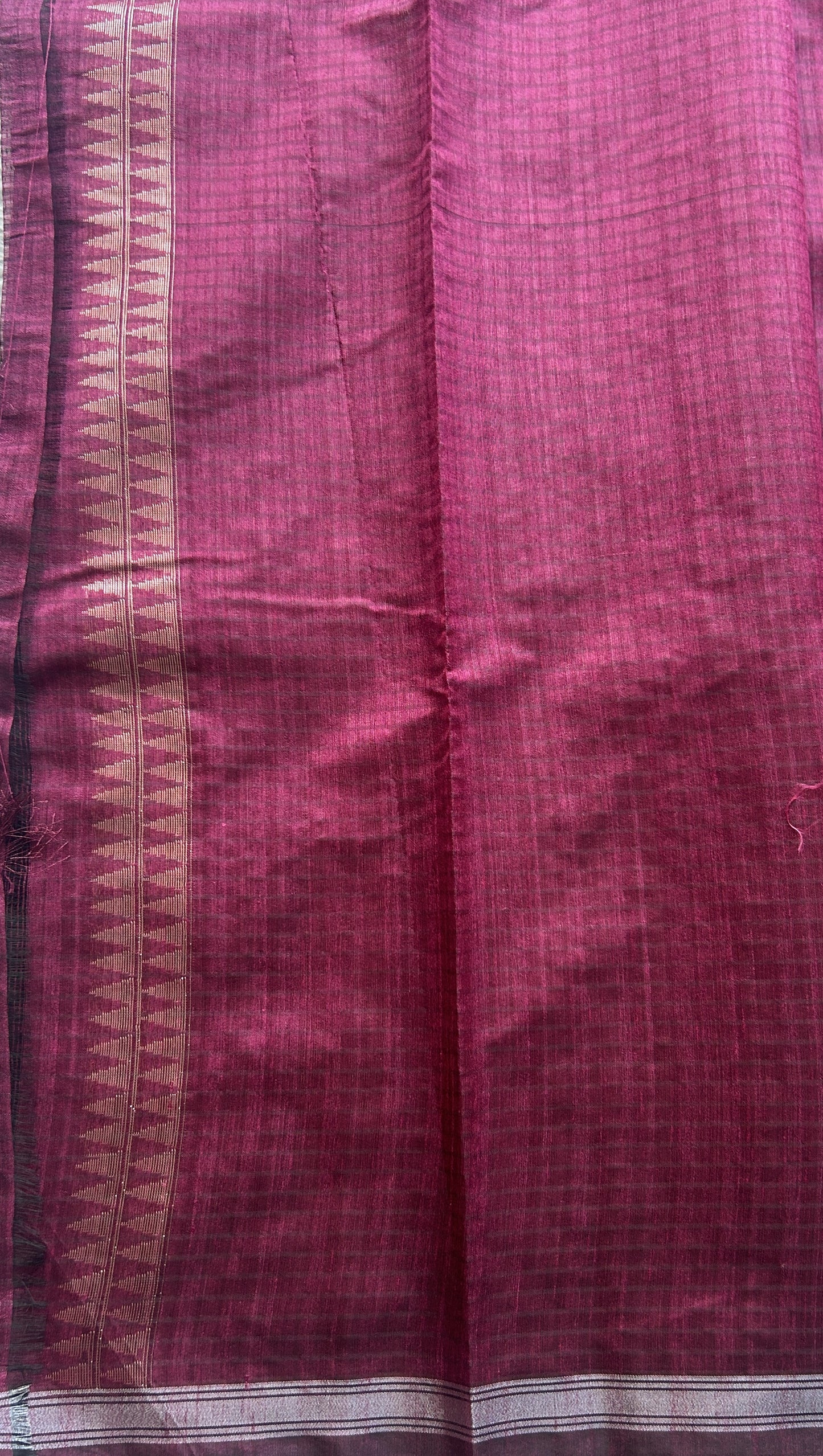 Semi Tussar Saree Colored Magenta Elegantly Paired with a Zari Border. - Sampradaya Designer Studio