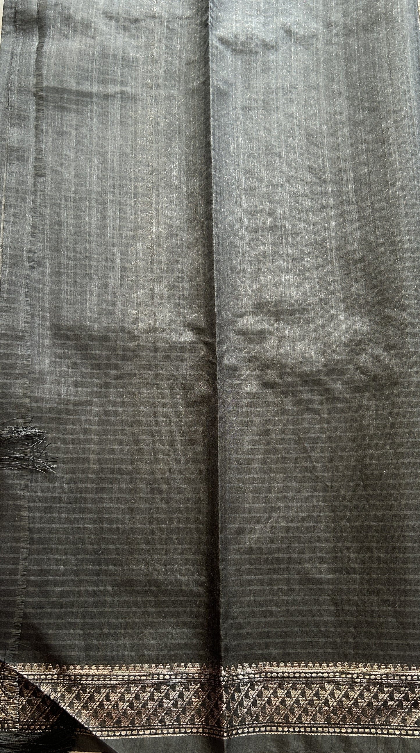 Semi Tussar Saree Colored Black Elegantly Paired with a Zari Border. - Sampradaya Designer Studio