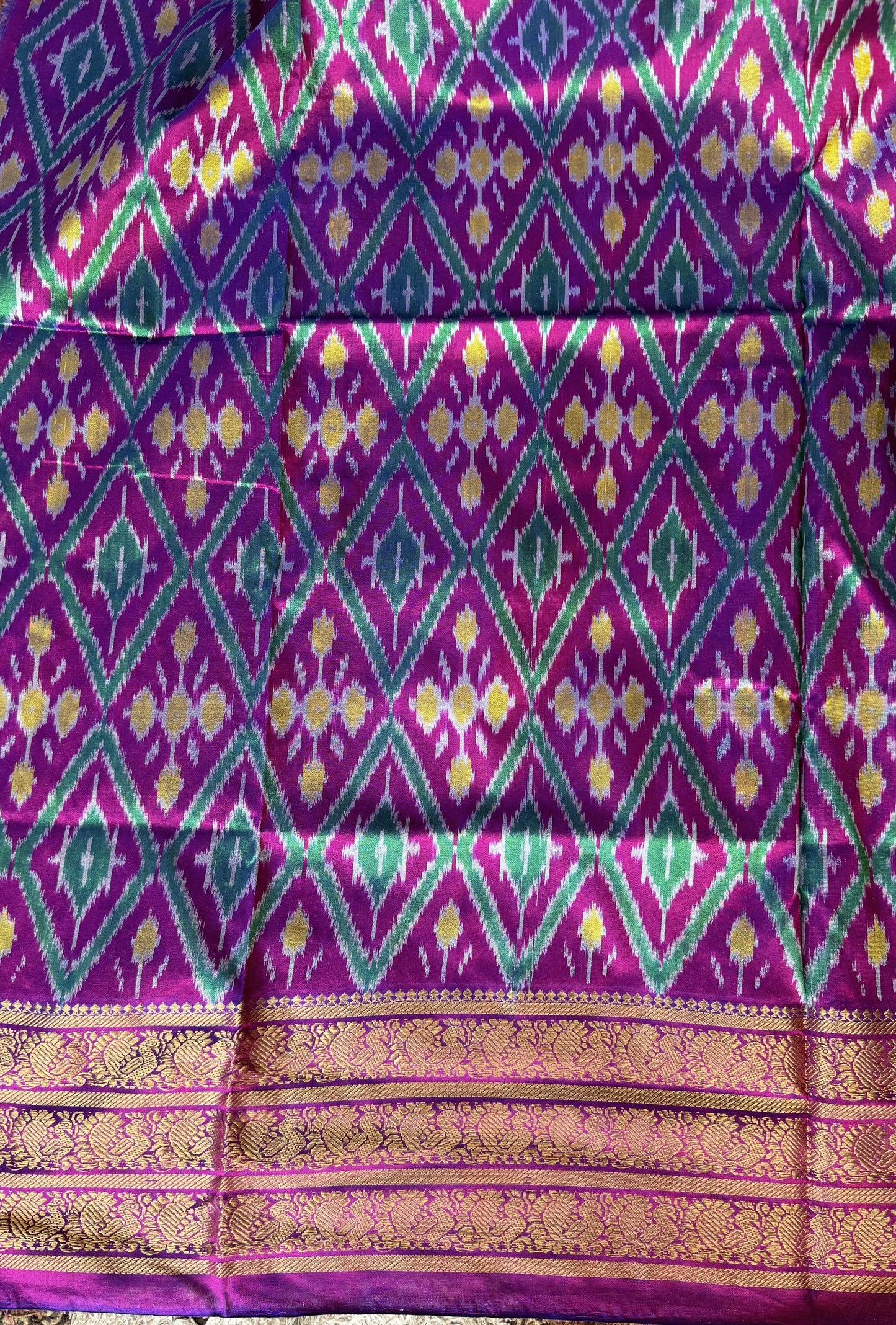 Ikkat Pattu Saree Mustard Yellow colored complemented with a Kanchi border. - Sampradaya Designer Studio
