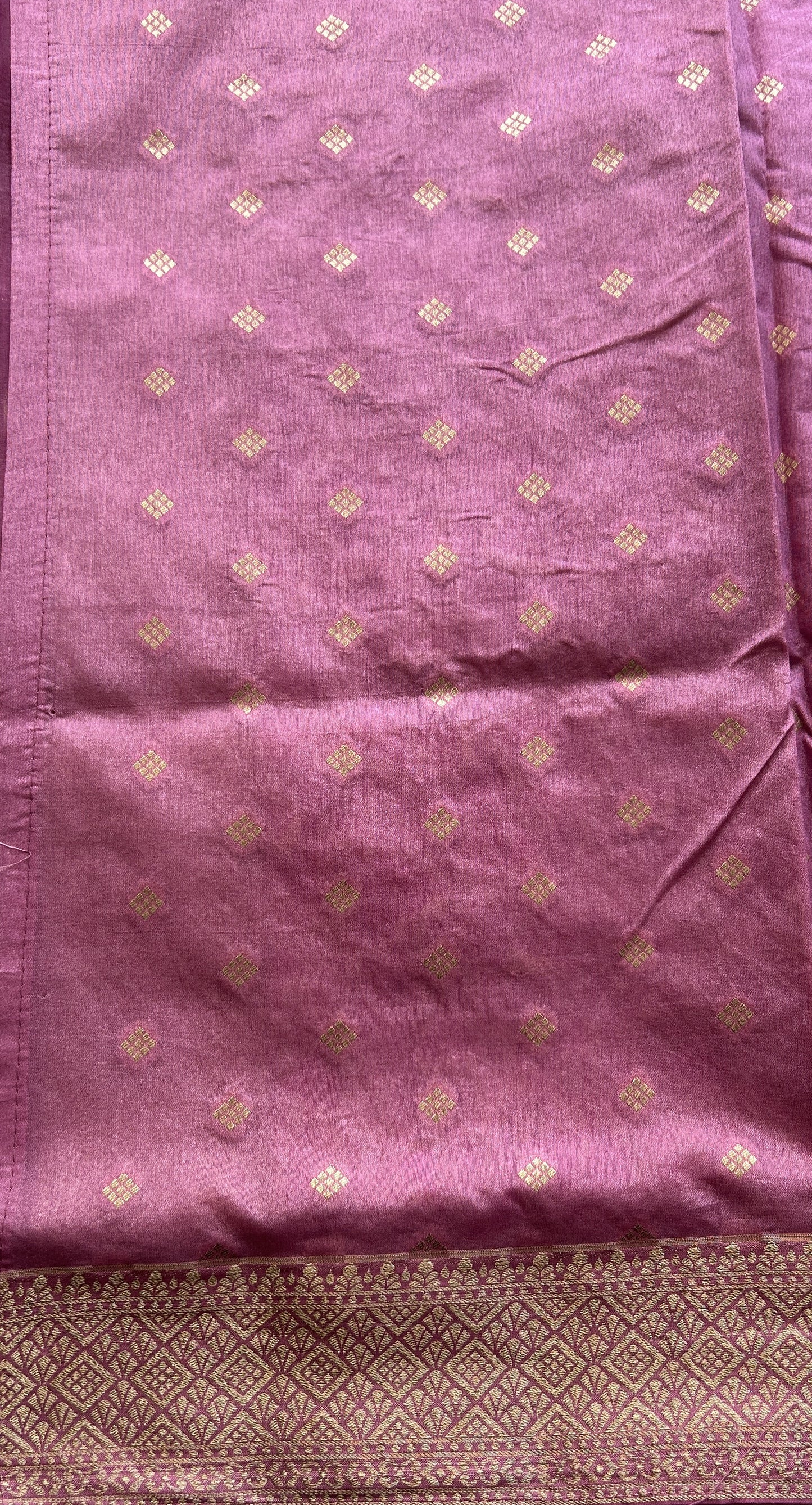 Semi Raw Silk Saree Dark Pink Colored Exquisite with a Zari Border. - Sampradaya Designer Studio