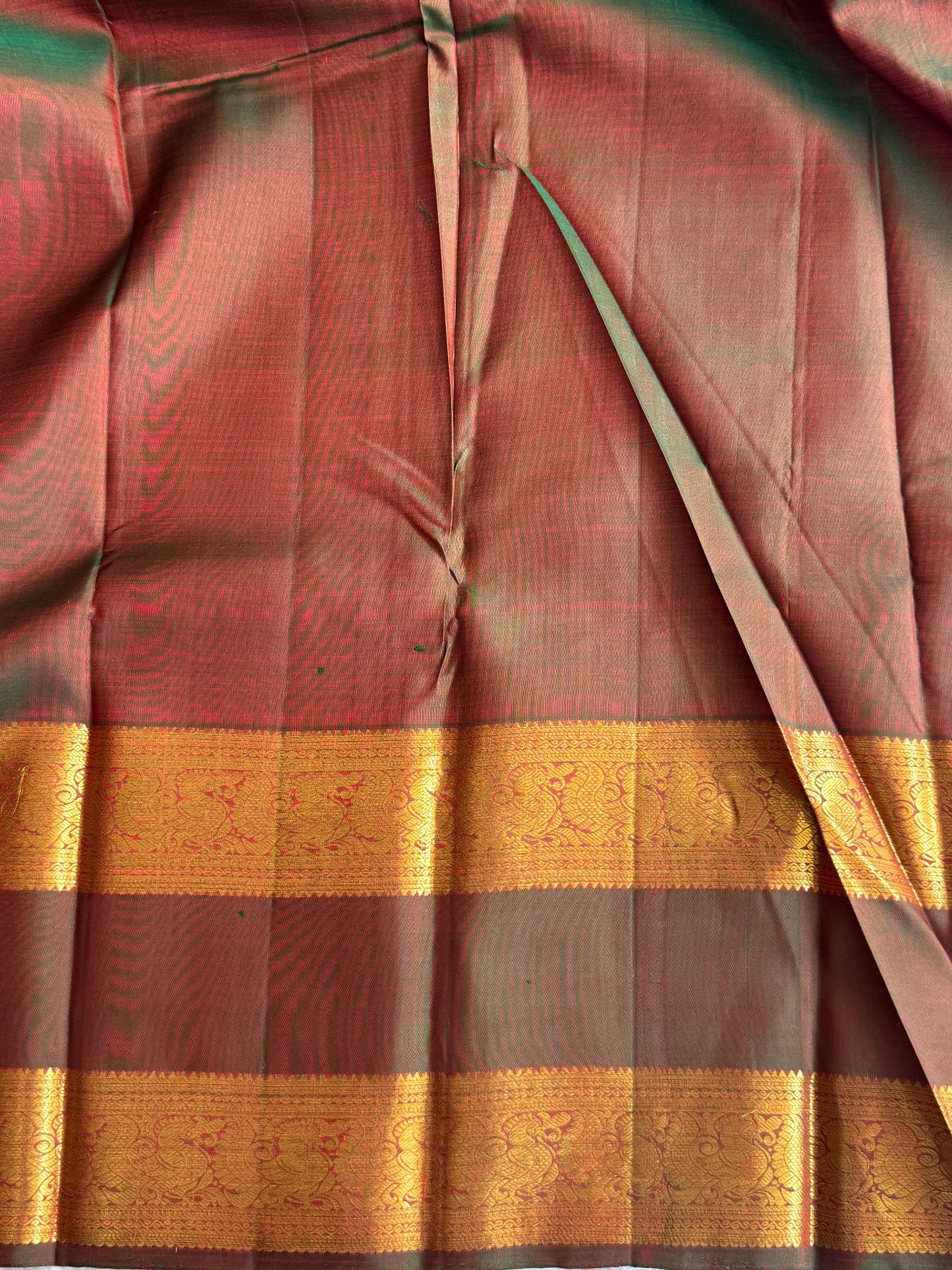 Pure Kanjivaram Silk Saree Cherry Red Colored Elegantly Paid with a Gold Zari Border