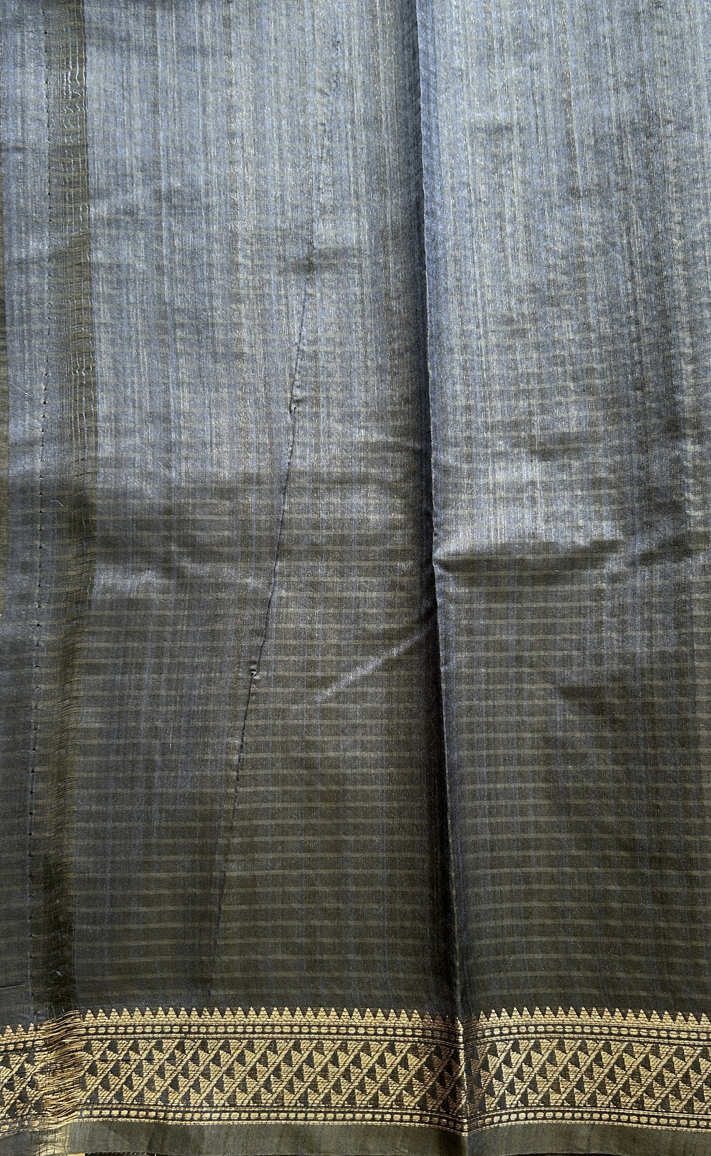 Semi Tussar Saree Colored Dark Navy blue Complemented with a Zari Border. - Sampradaya Designer Studio