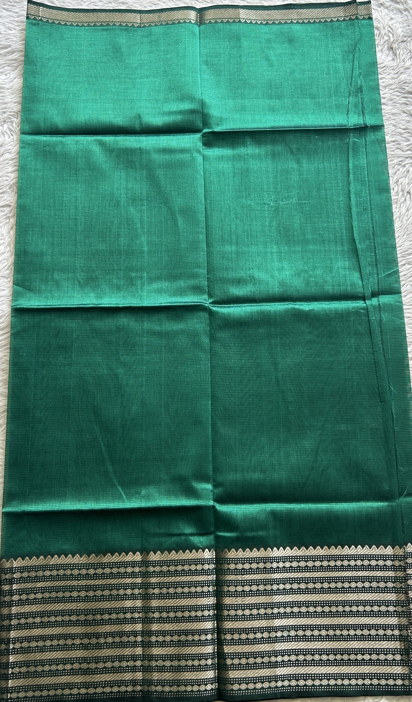 Pure Mangalagiri Pattu Dress Material Bottle Green Color With a Zari Border. - Sampradaya Designer Studio