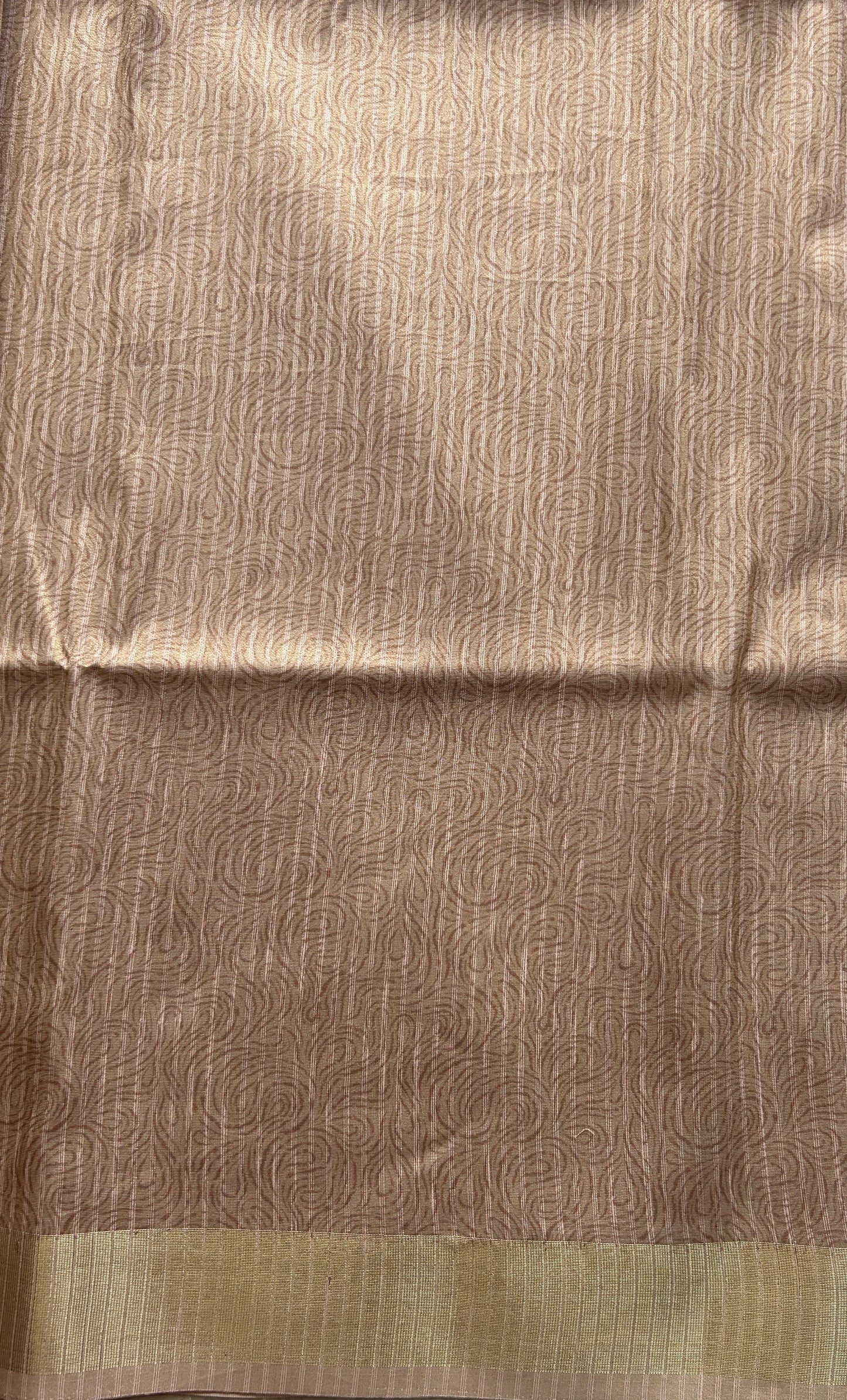 Semi Tussar Tissue Saree Peach Colored complemented with a Zari Border. - Sampradaya Designer Studio