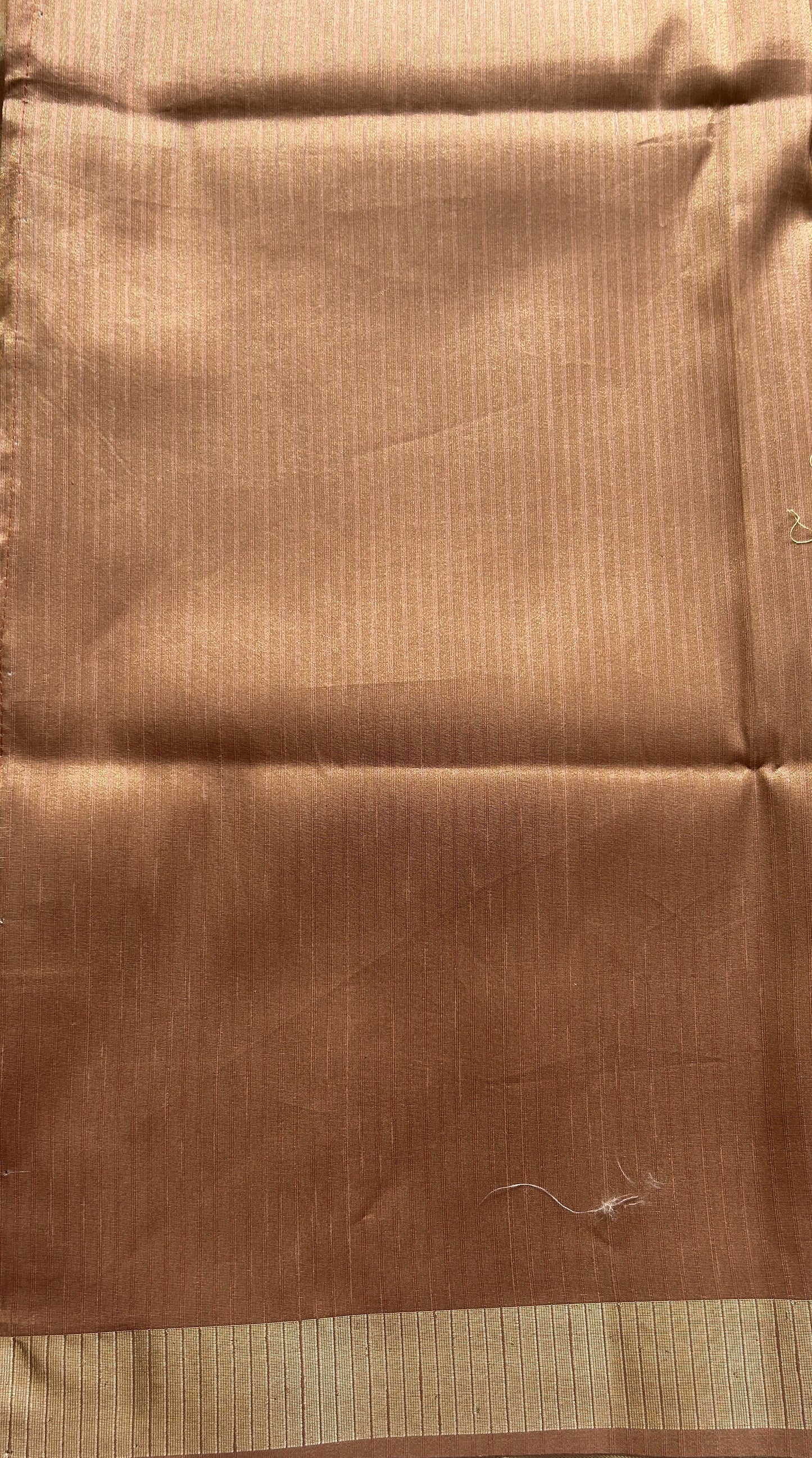 Semi Tussar Saree Dark Sandal Colored complemented with a Zari Border. - Sampradaya Designer Studio