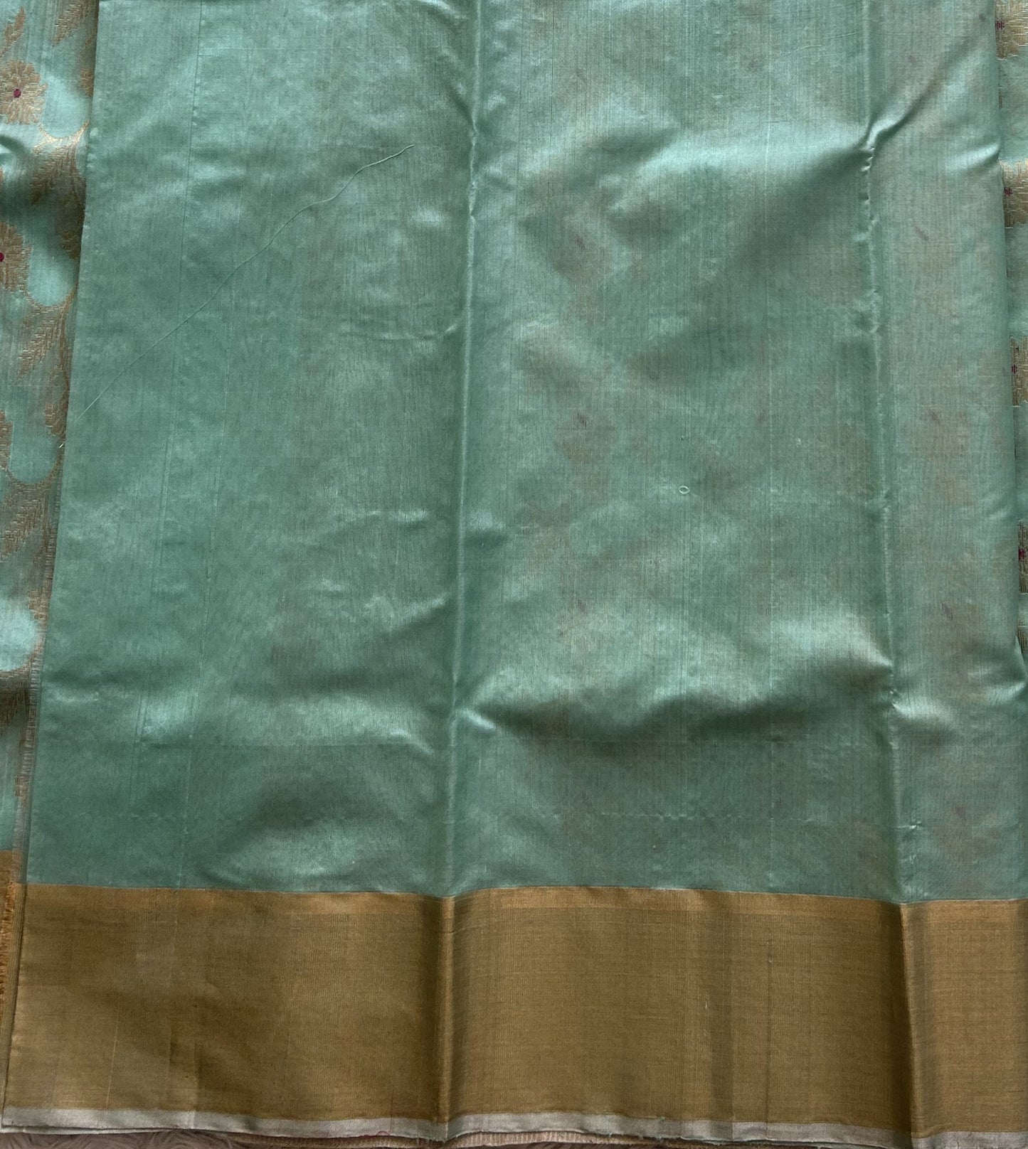 Sea Blue Chanderi Silk Saree With Gold Zari Border — Pure Handloom | Silk Mark Certified
