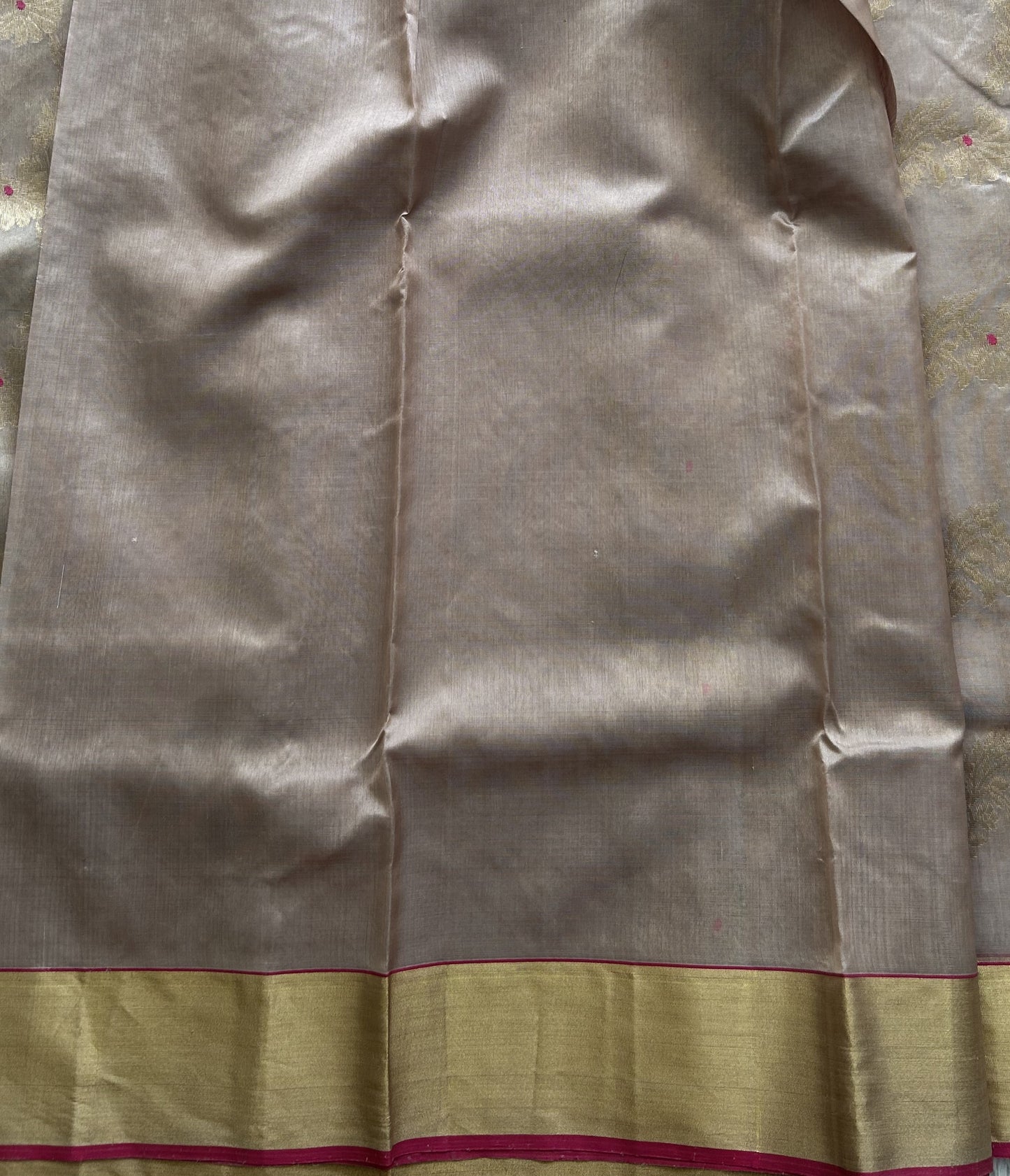 Cream Chanderi Silk Saree With Gold Zari Border — Pure Handloom | Silk Mark Certified - Sampradaya Designer Studio