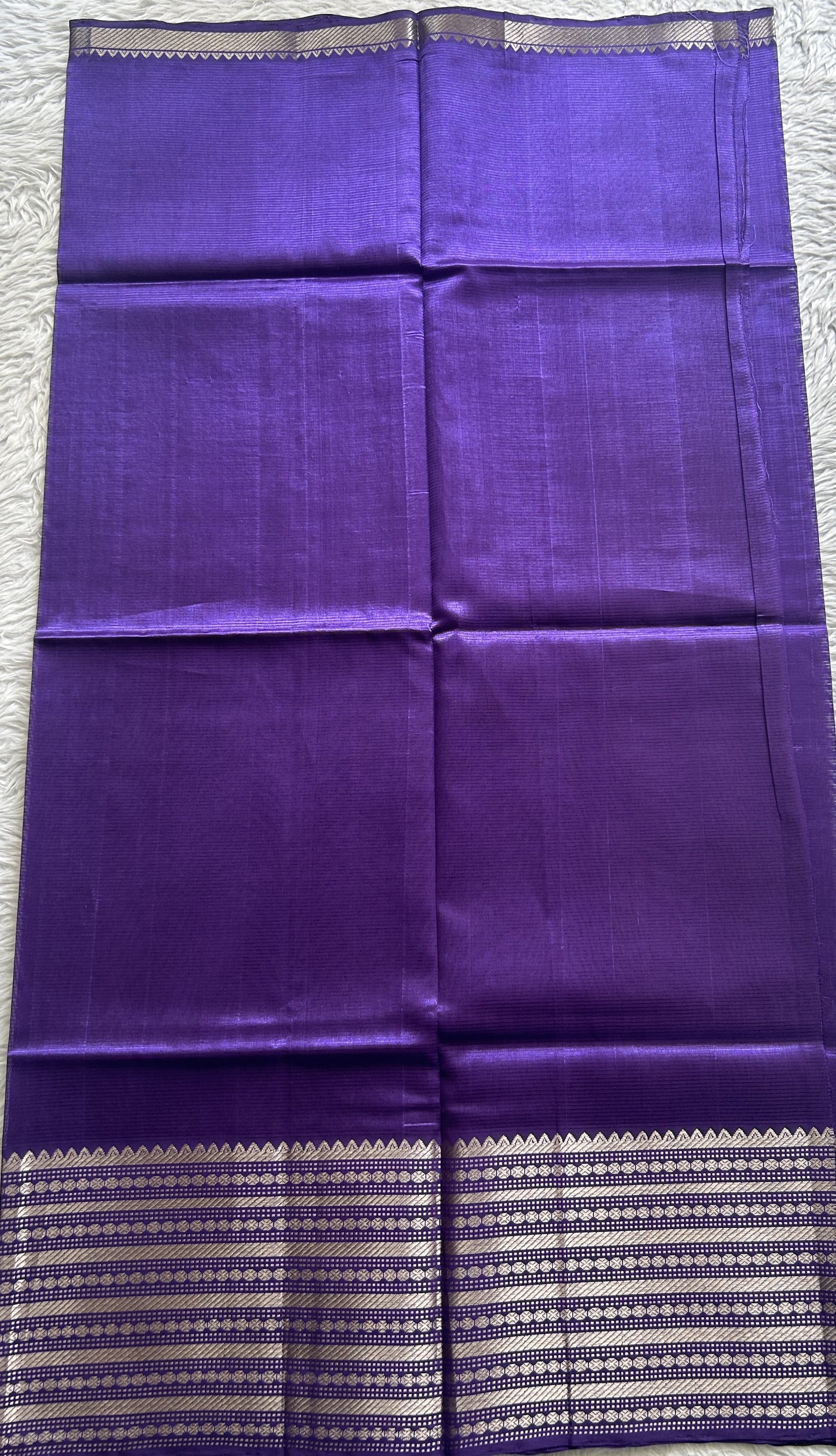 Pure Mangalagiri Pattu Dress Material Violet Color With a Zari Border. - Sampradaya Designer Studio