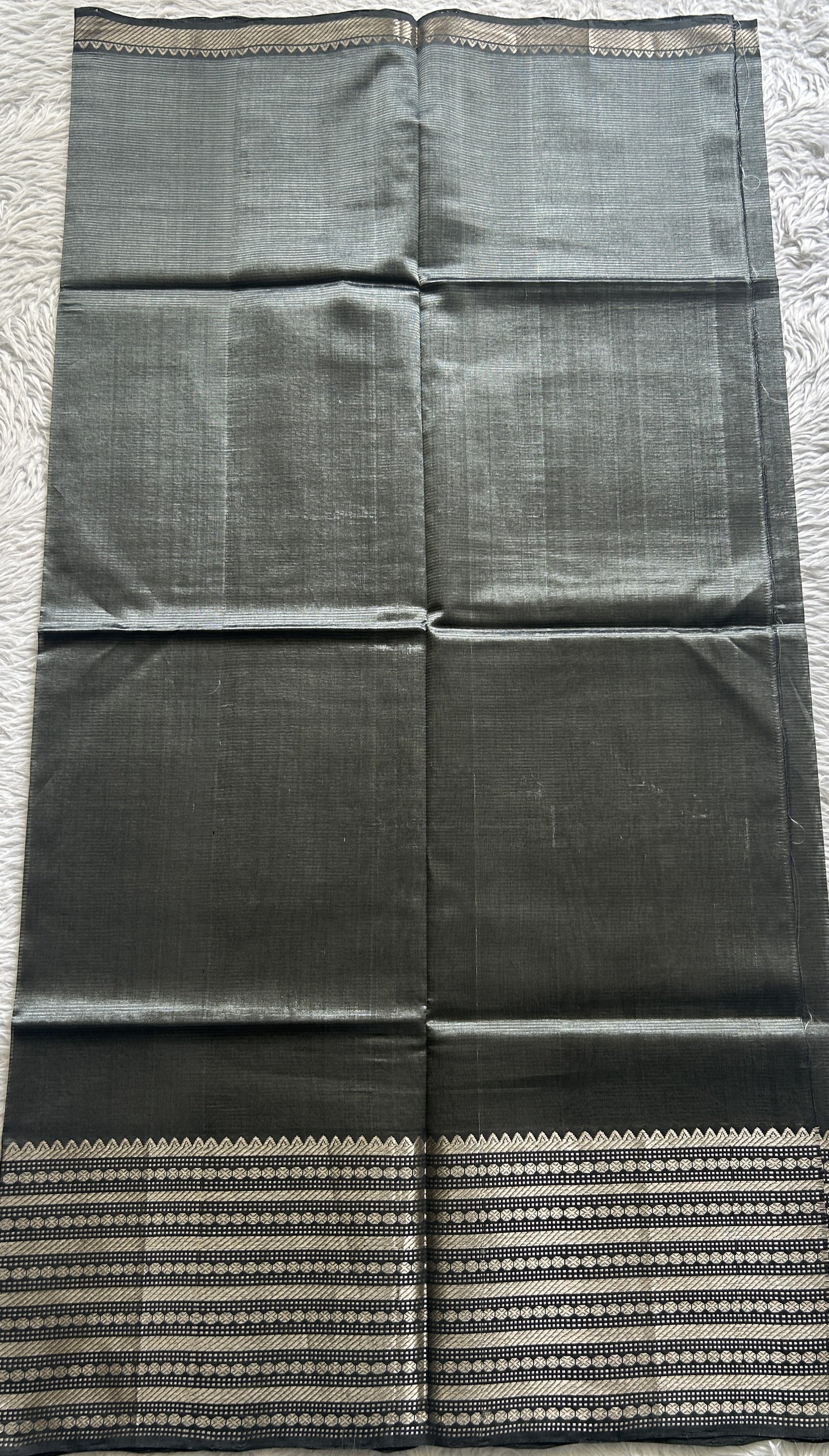 Pure Mangalagiri Pattu Dress Material Gray Color With a Zari Border. - Sampradaya Designer Studio
