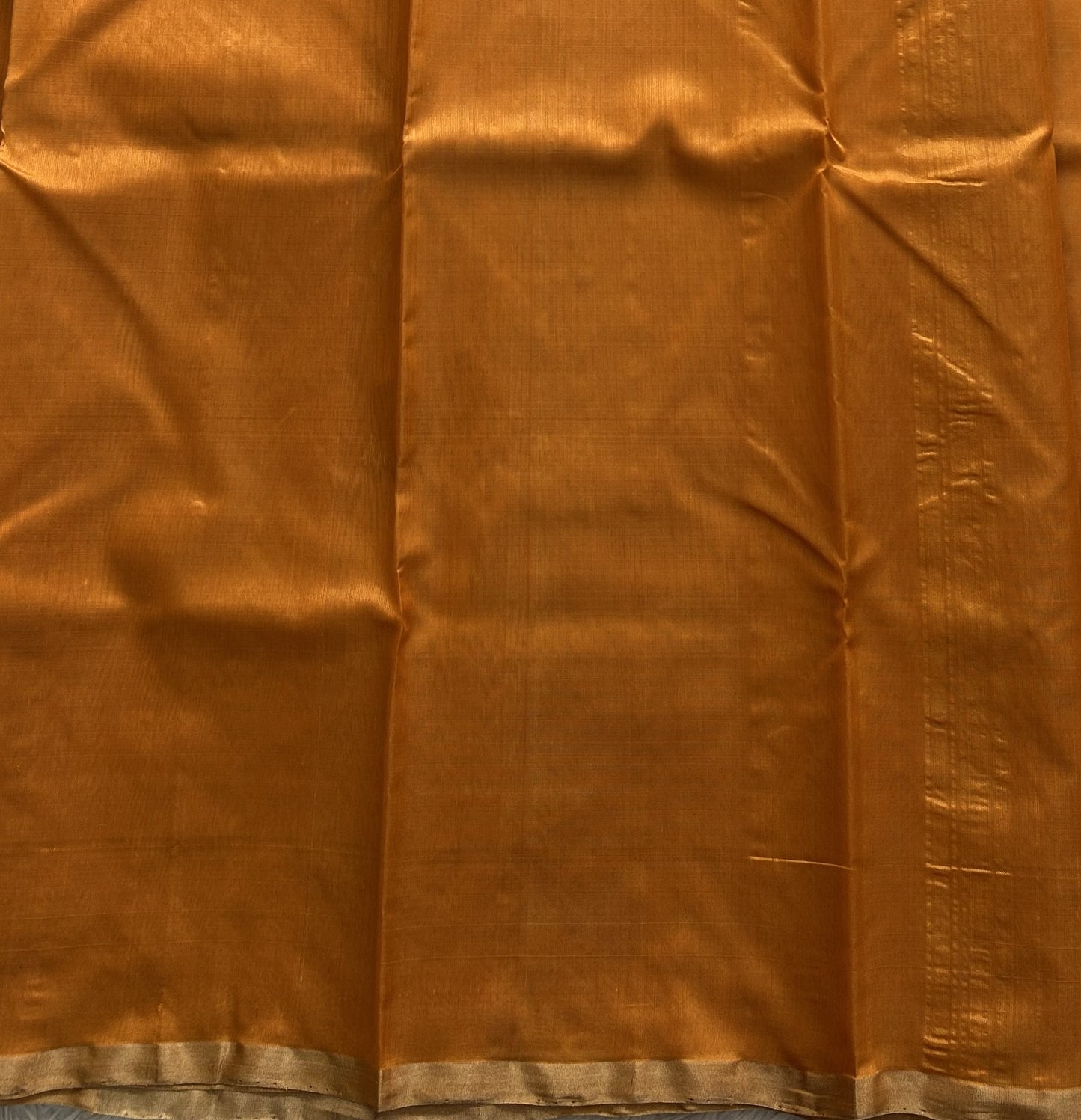 Orange Chanderi Silk Saree With Gold Zari Border — Pure Handloom | Silk Mark Certified