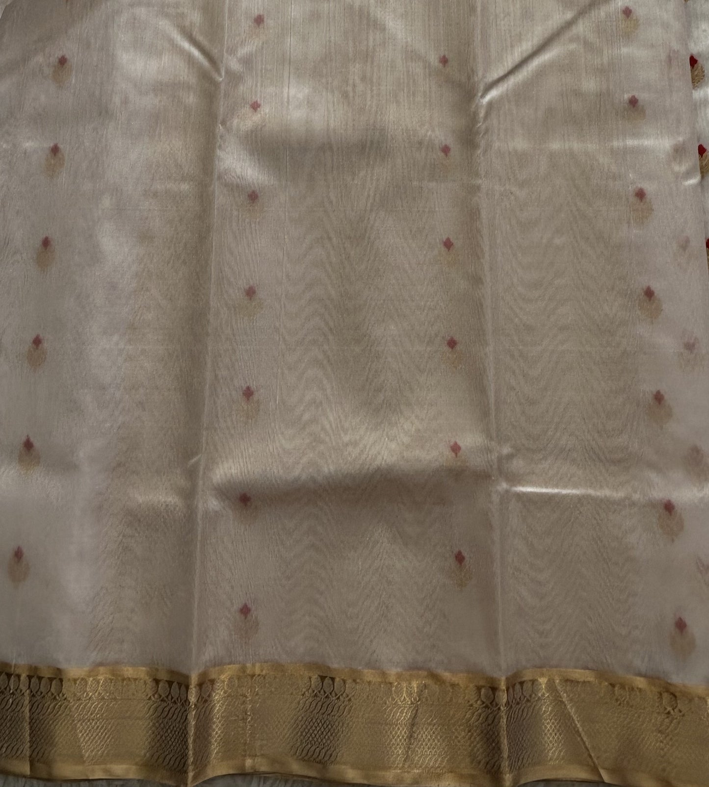 White Chanderi Silk Saree With Gold Zari Border — Pure Handloom | Silk Mark Certified - Sampradaya Designer Studio