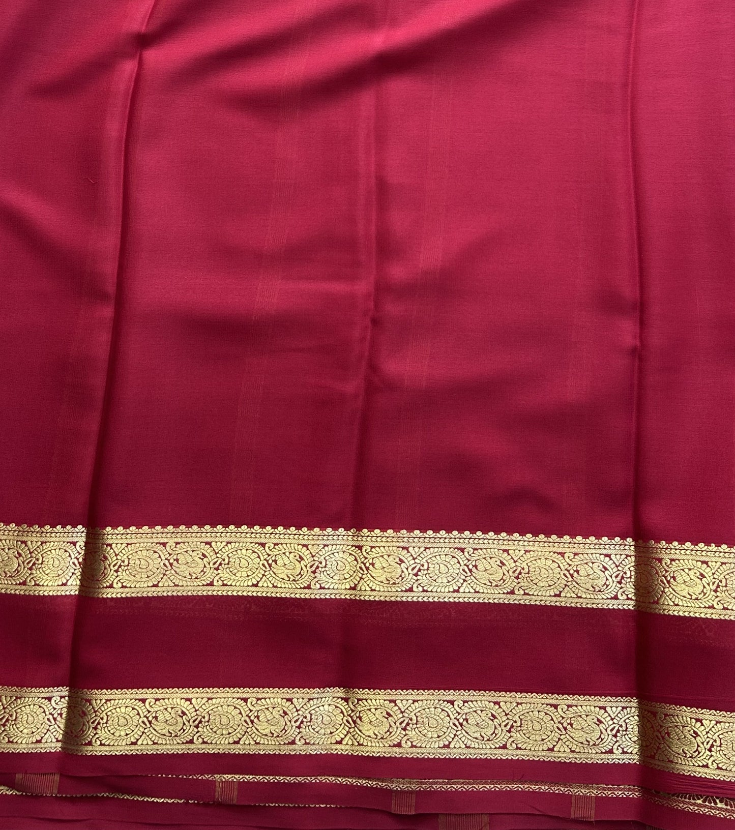 Navy Blue Mysore Crepe Silk Saree with Silver Zari Border | Pure Handloom | Silk Mark Certified - Sampradaya Designer Studio