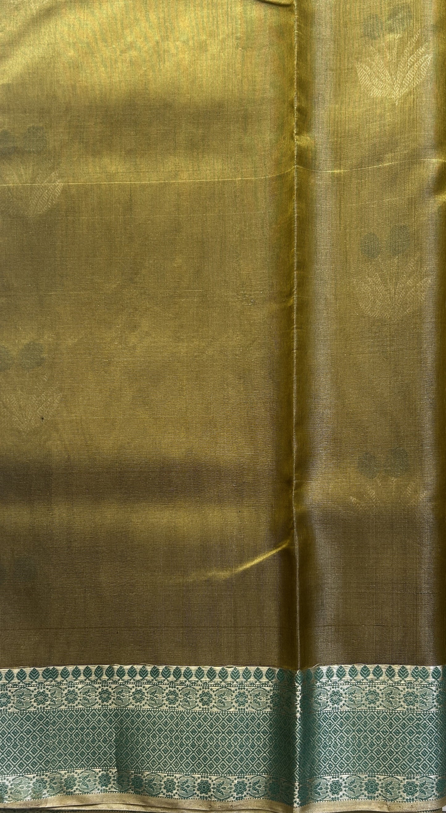 Chanderi Silk Saree Mustard color Elegantly Paired with a Teal Green Zari Weaving border - Sampradaya Designer Studio