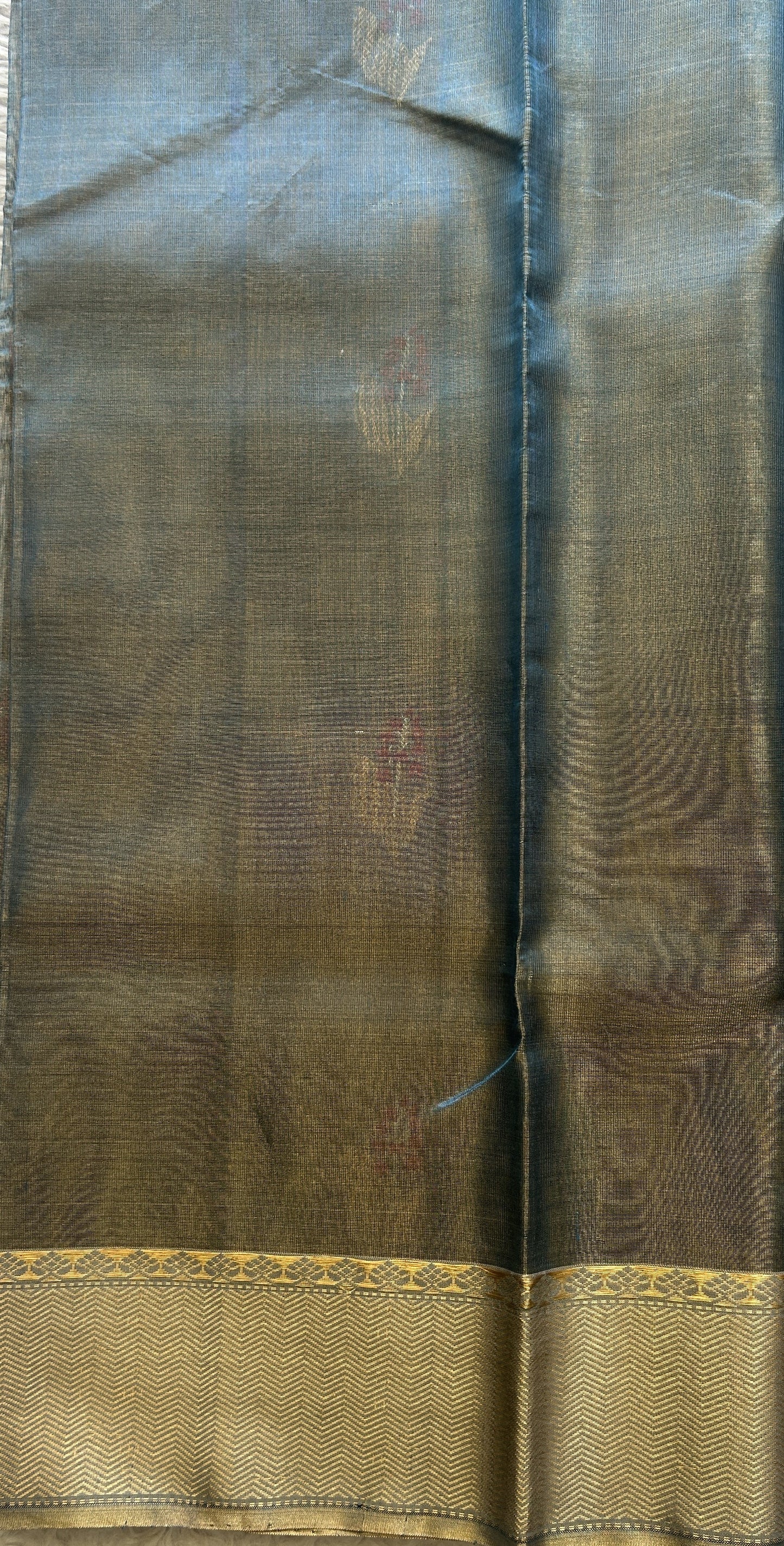 Chanderi Silk Saree Surf Blue color Elegantly Paired with a Gold Zari Weaving border - Sampradaya Designer Studio