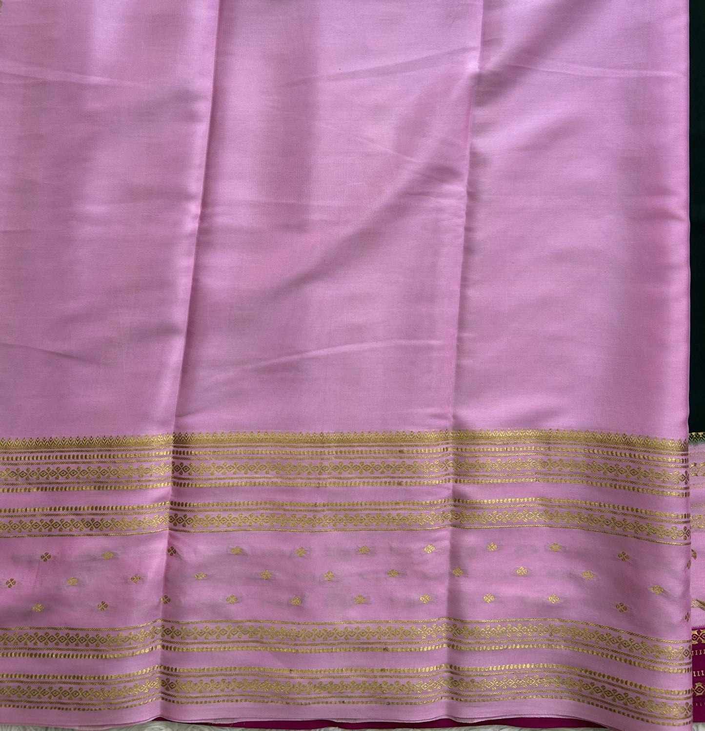 Bottle Green Mysore Crepe Silk Saree with Silver Zari Border | Pure Handloom | Silk Mark Certified - Sampradaya Designer Studio