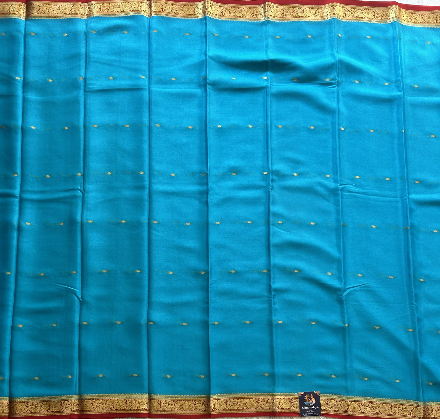 Blue Mysore Crepe Silk Saree with Silver Zari Border | Pure Handloom | Silk Mark Certified - Sampradaya Designer Studio