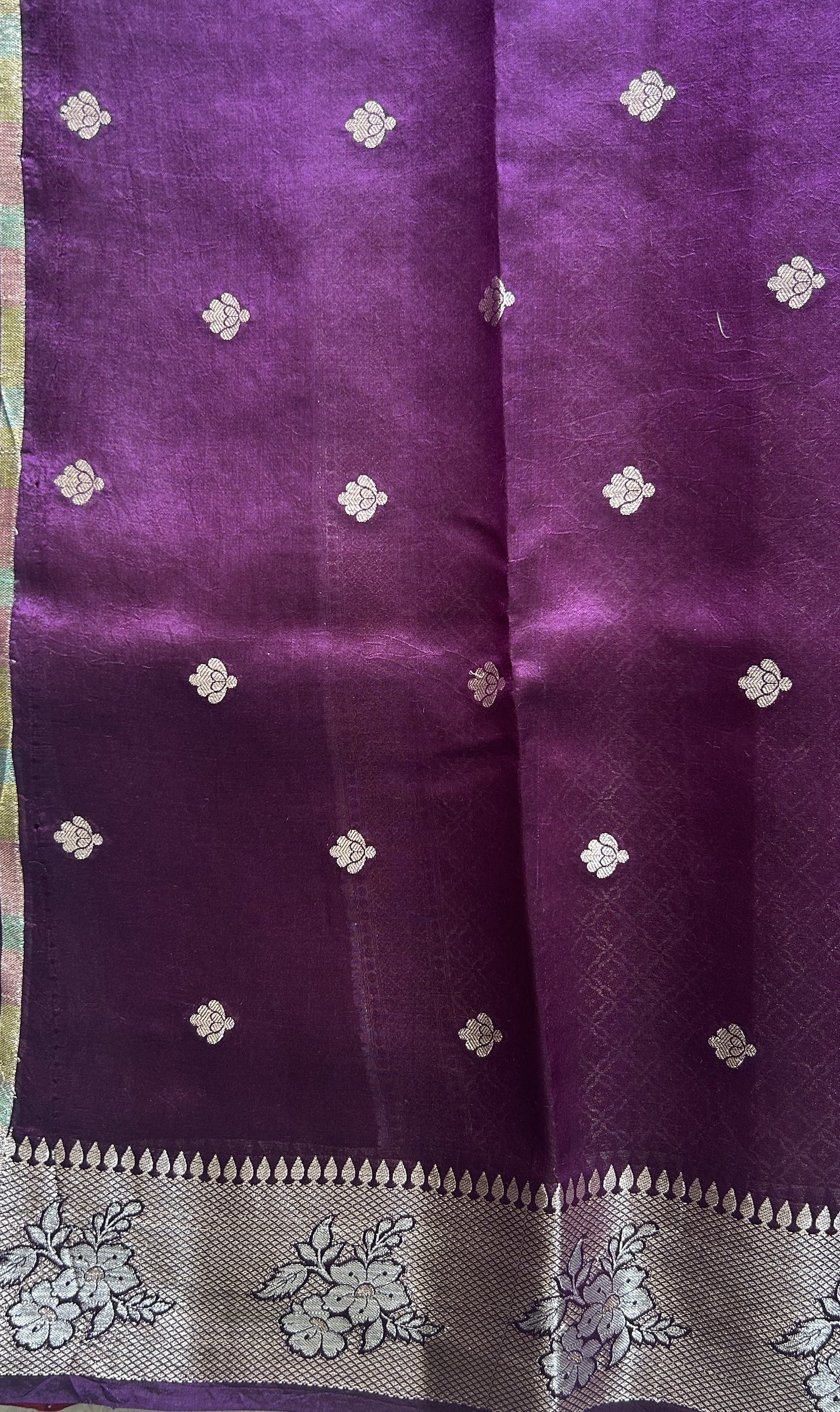 Chiniya Silk Saree Pink Colored Paired With a Gap Border - Sampradaya Designer Studio