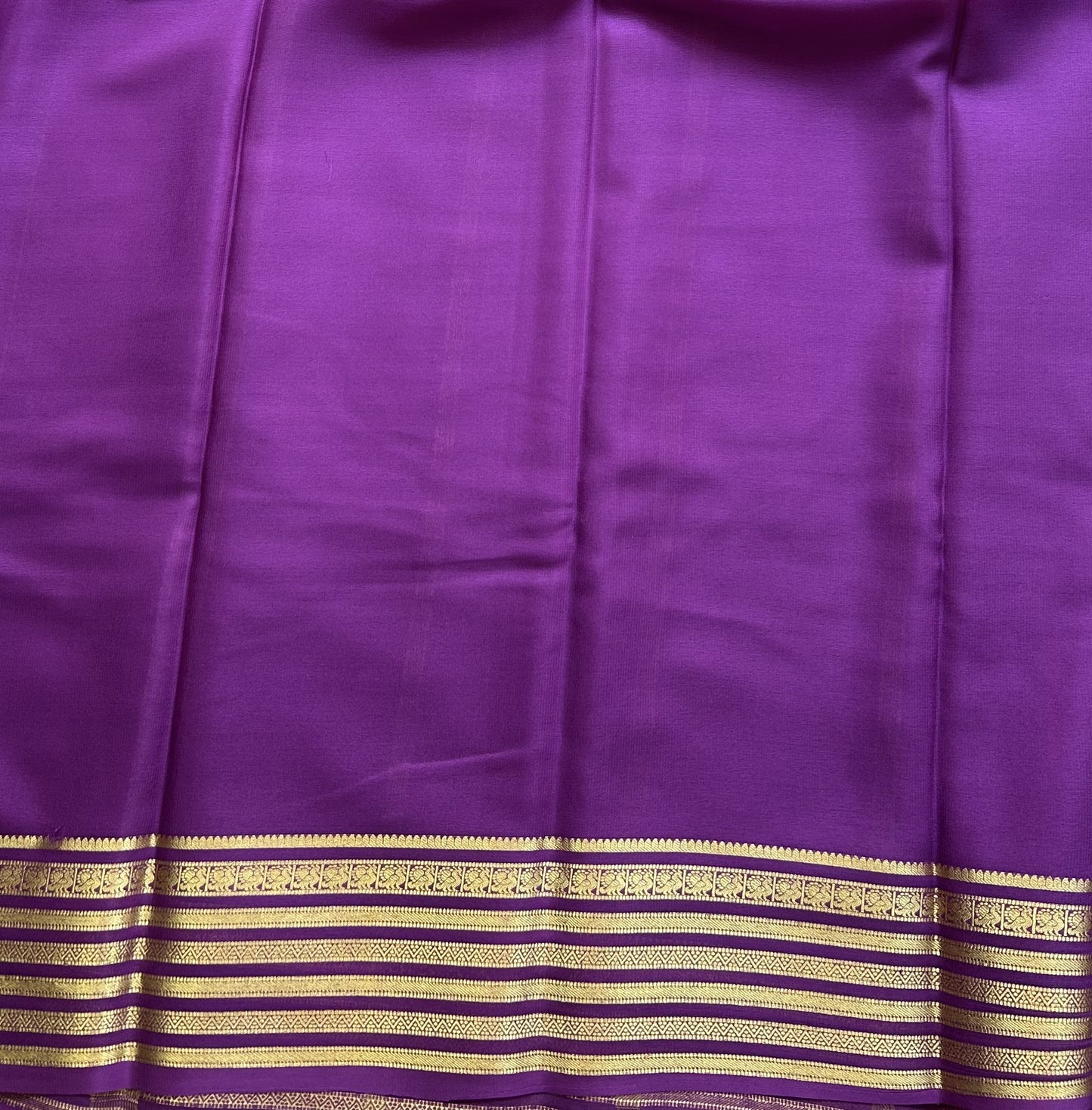 Purple Mysore Crepe Silk Saree with Silver Zari Border | Pure Handloom | Silk Mark Certified