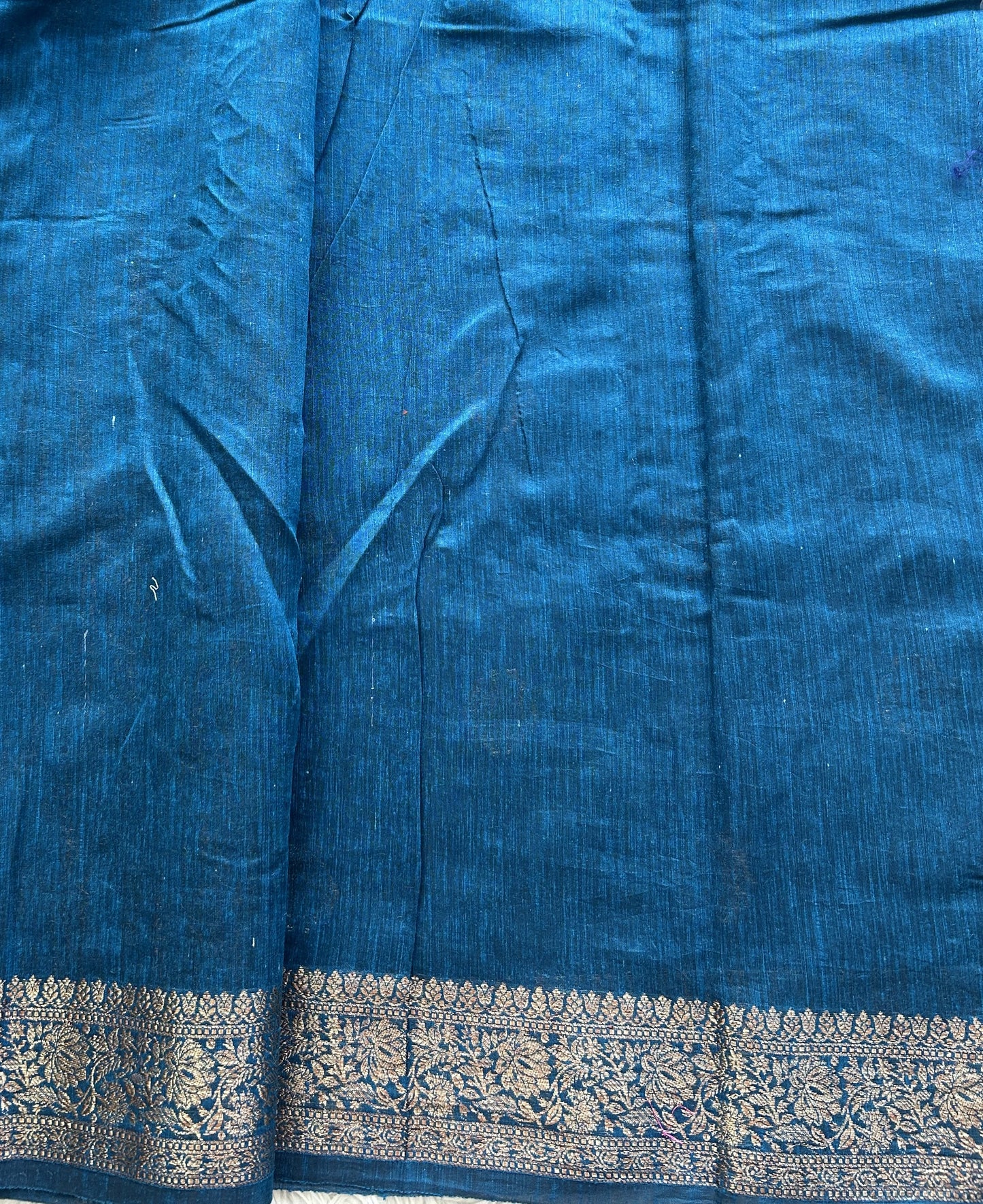 Peacock Blue Banarasi Raw Silk Saree with Gold Zari Border — Pure Handloom | Silk Mark Certified - Sampradaya Designer Studio