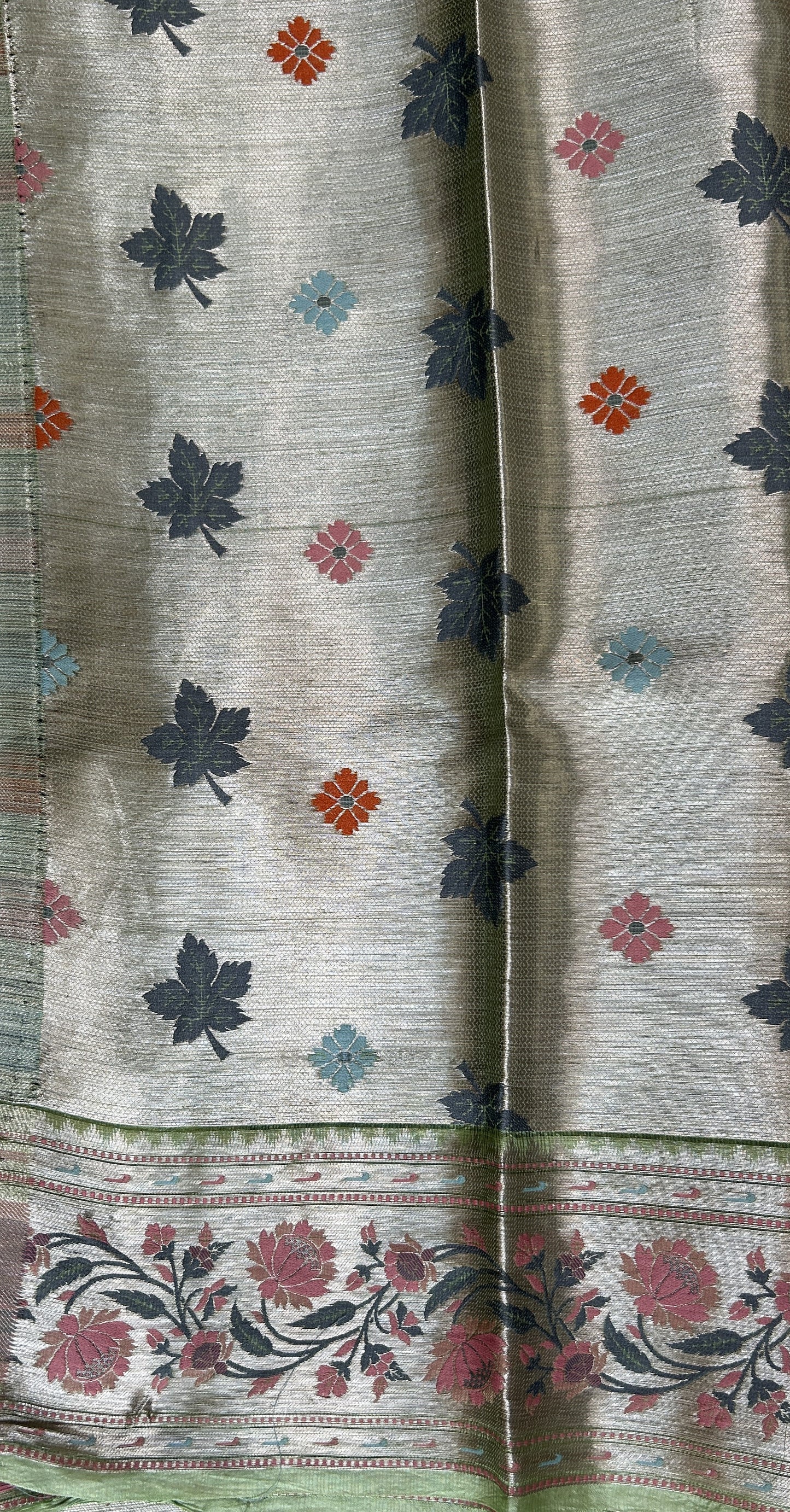 Silk kota Saree Light Pink color complemented with a Light Green Color Zari Weaving Border. - Sampradaya Designer Studio