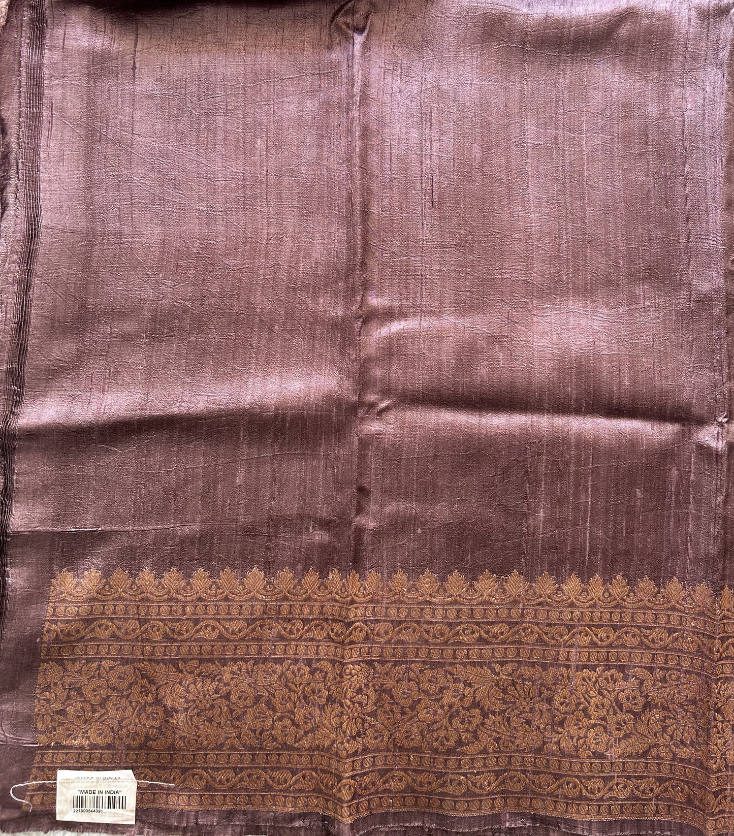 Lavender Banarasi Raw Silk Saree with Gold Zari Border — Pure Handloom | Silk Mark Certified