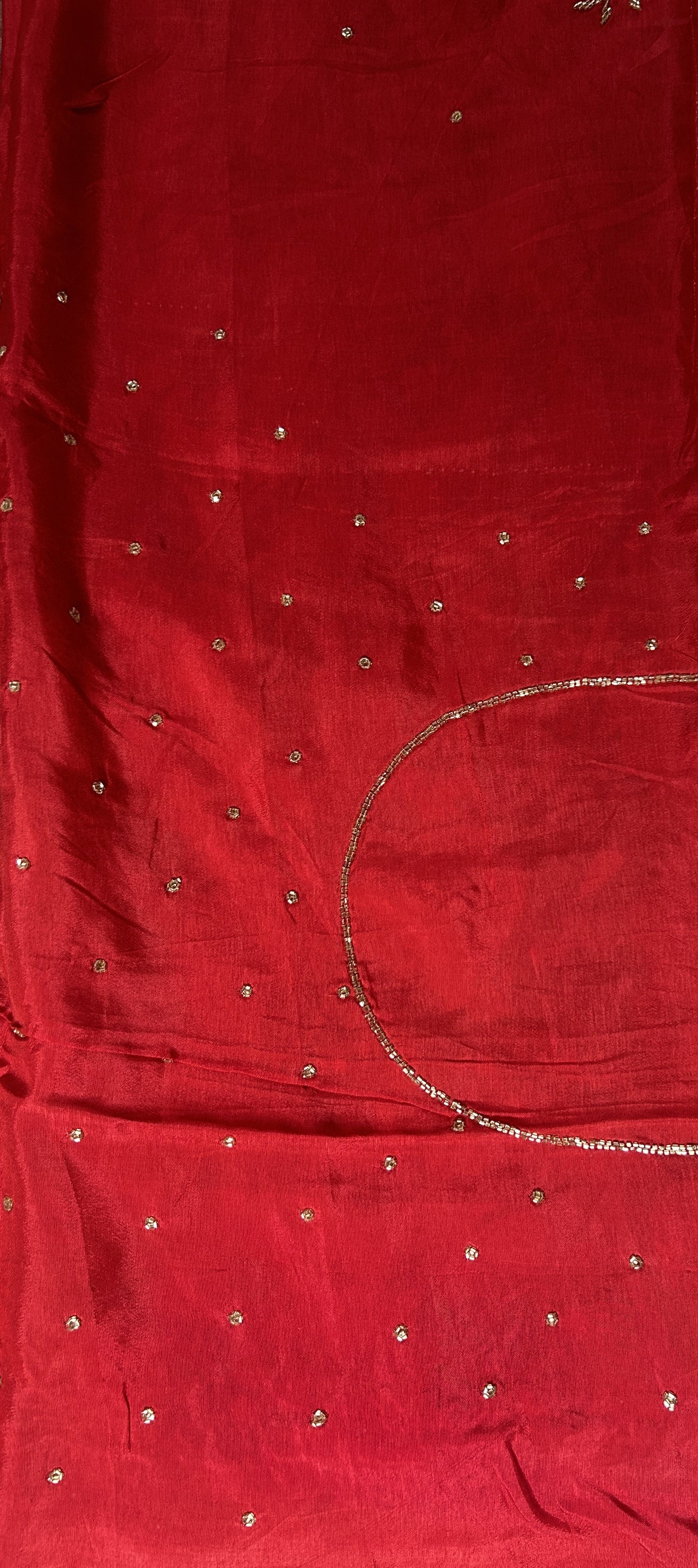 Chiffon Designer Saree Light Peach color complemented with a Borderless Saree. - Sampradaya Designer Studio