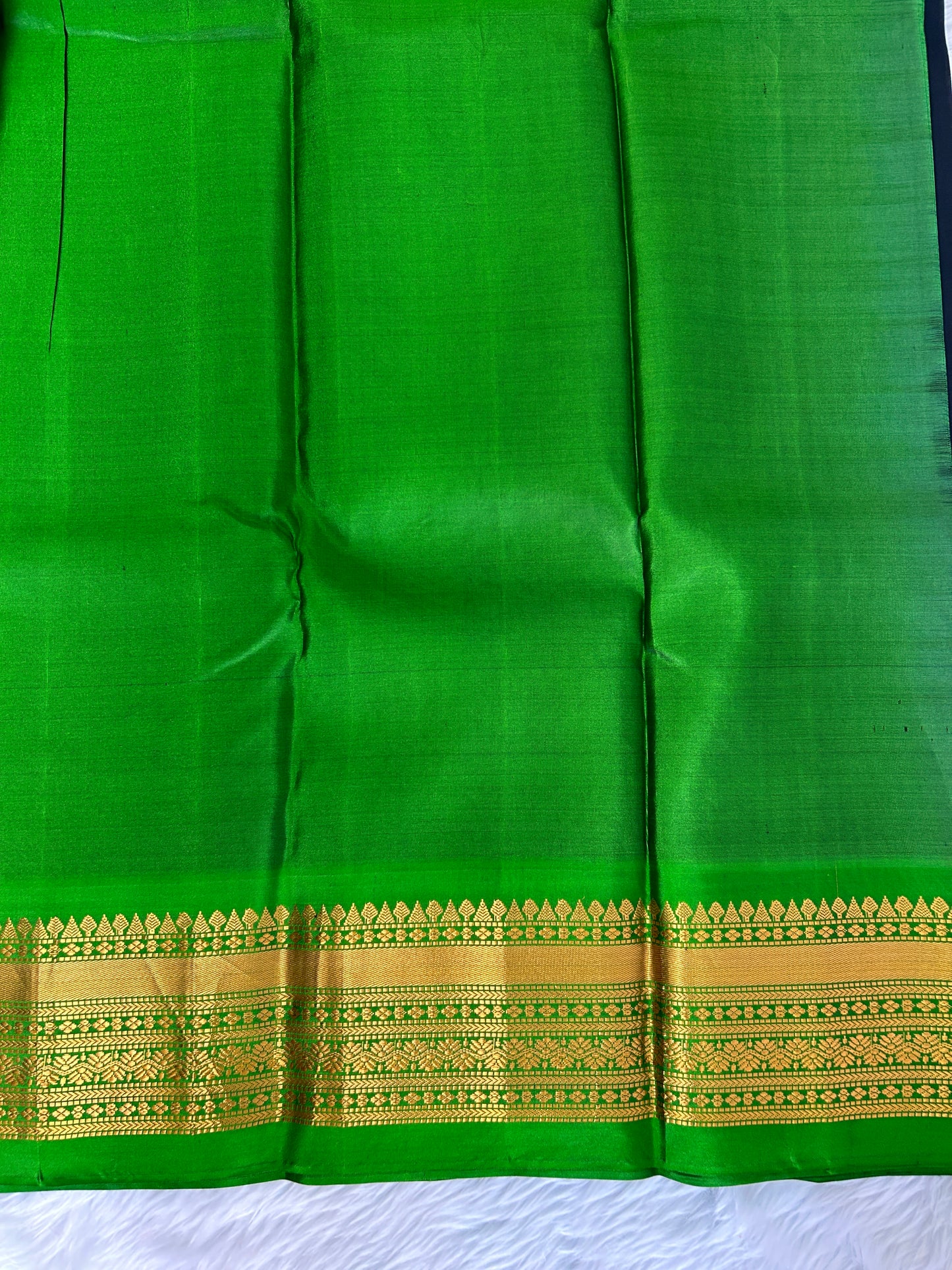 Gadwal Pattu Saree Black colored saree complemented with a Parrot Green Kanchi border - Sampradaya Designer Studio