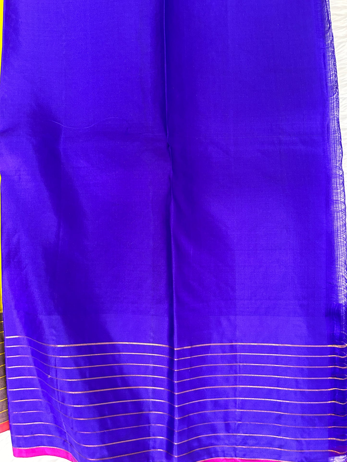 Gadwal Pattu Saree Lemon Yellow colored saree complemented with a Royal Blue border - Sampradaya Designer Studio
