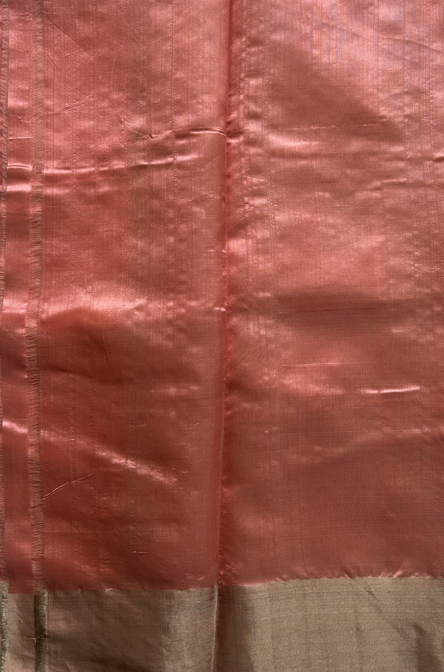 Chanderi Silk Saree Peach color Elegantly Paired with a Silver Zari border - Sampradaya Designer Studio