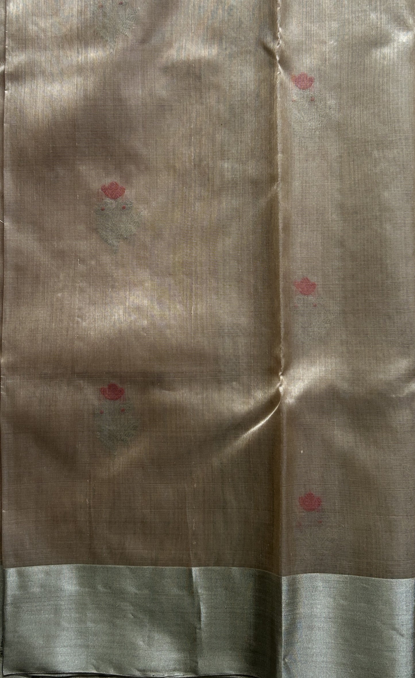 Chanderi Silk Saree Beige color Elegantly Paired with a Gold Zari border - Sampradaya Designer Studio