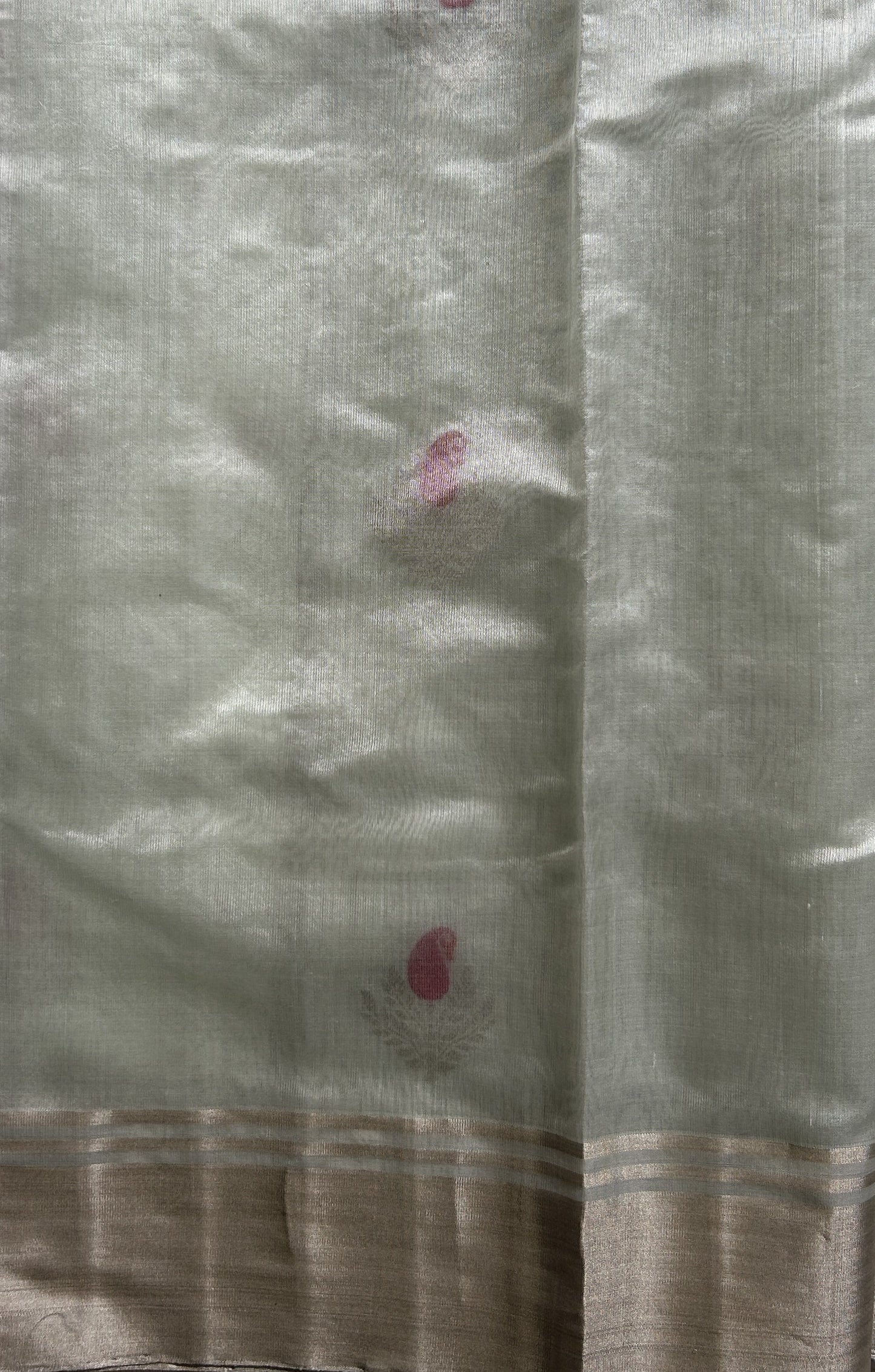 Chanderi Silk Saree Pastel Green color Elegantly Paired with a Gold Zari border - Sampradaya Designer Studio