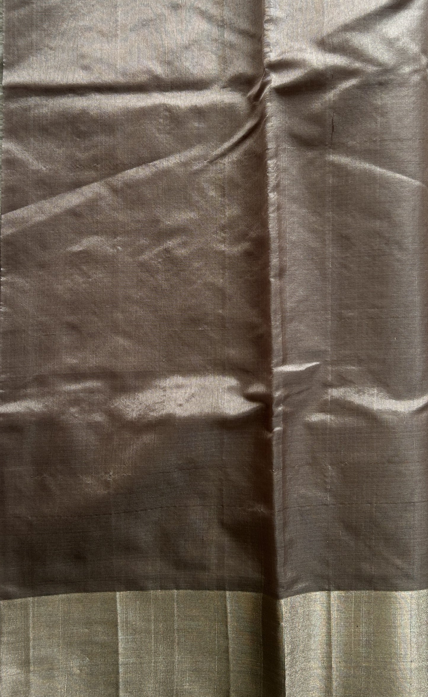 Chanderi Silk Saree Grey color Elegantly Paired with a Silver Zari border - Sampradaya Designer Studio