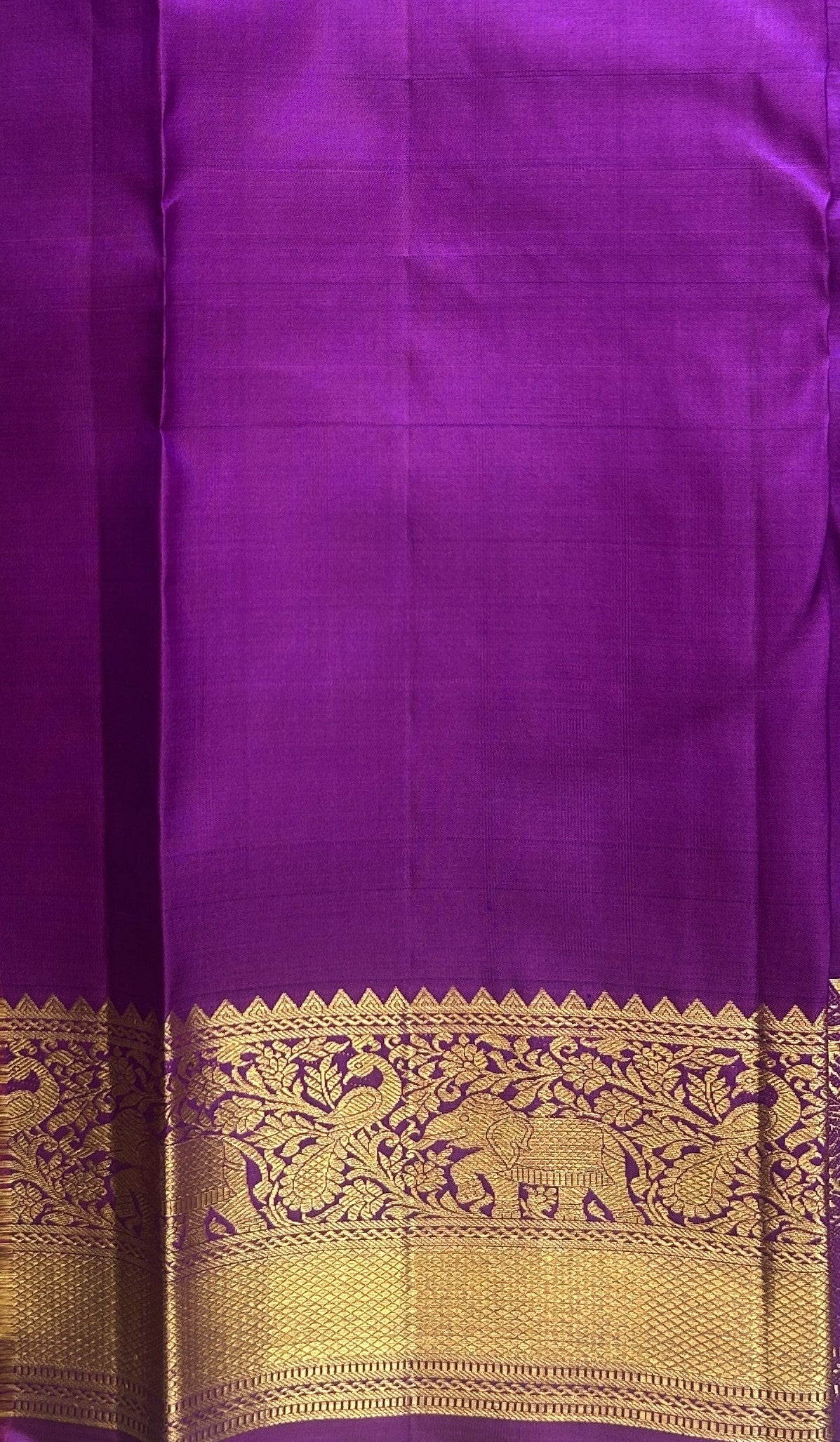 Pure Kanjivaram Silk Saree Purple Colored Complemented with a Gold Zari Gap Border. - Sampradaya Designer Studio
