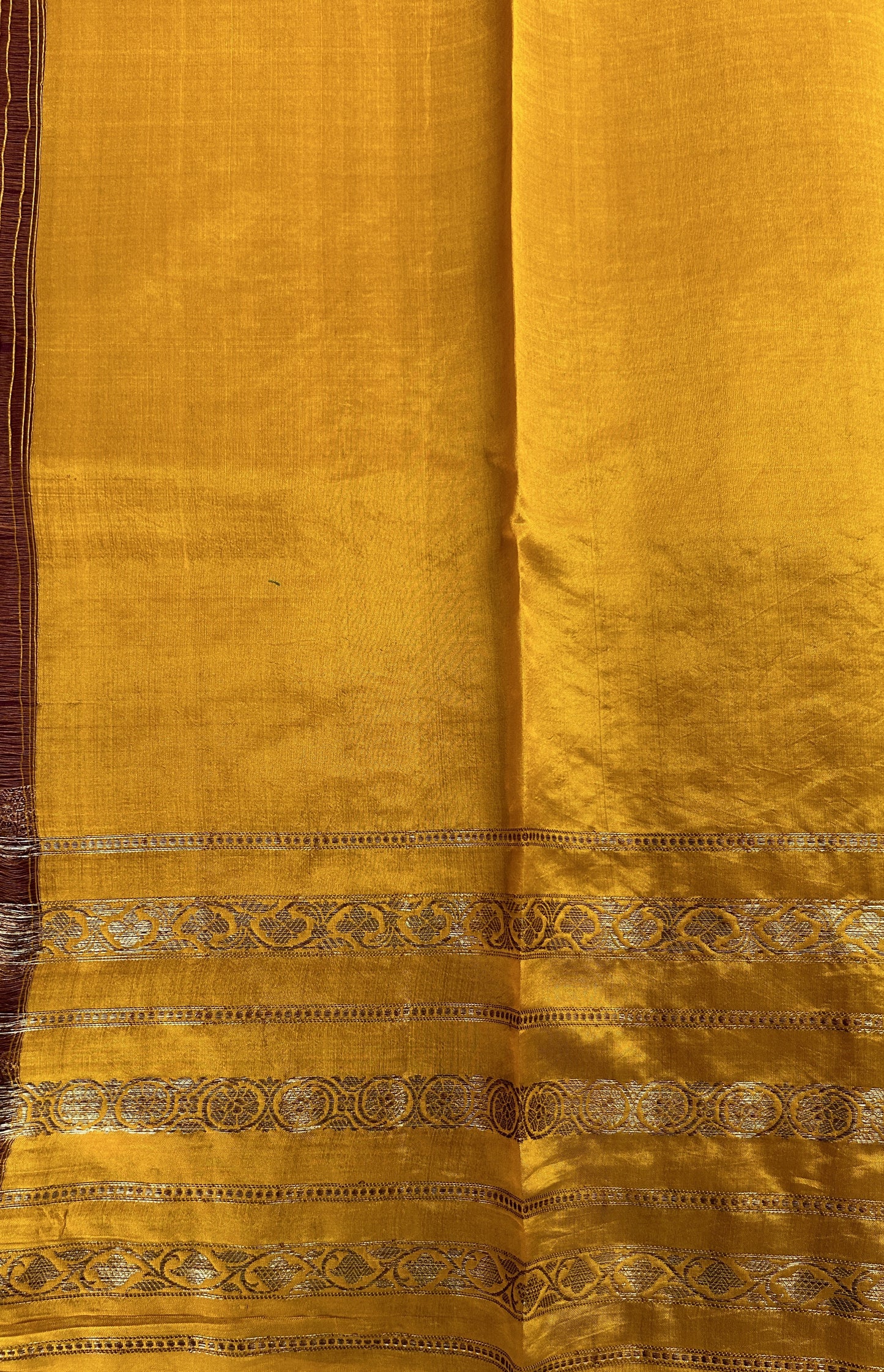 Raw Mango or Pooniya Silk Saree Brown Colored Complemented With a Gap Border - Sampradaya Designer Studio