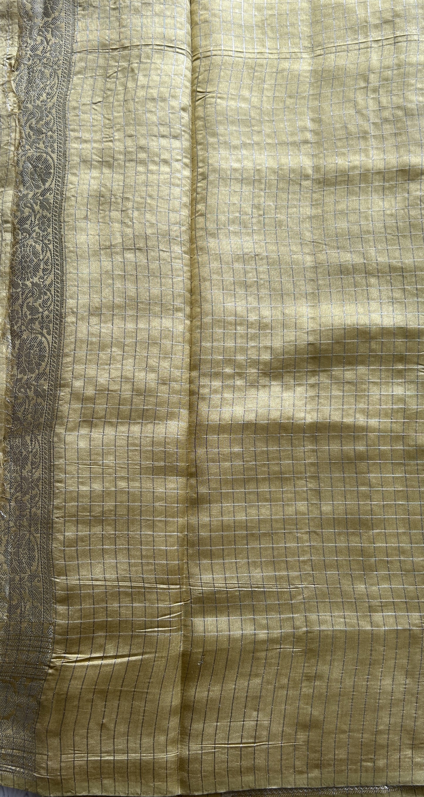 Dupion Silk Saree Lemon Yellow Colored Complemented with a Zari Border. - Sampradaya Designer Studio