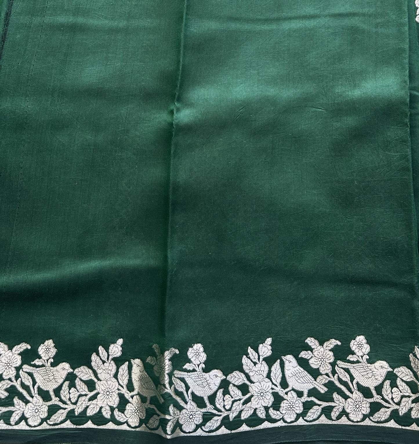 Green Chiniya Silk Saree with Gold Zari Border - Pure Handloom | Silk Mark Certified - Sampradaya Designer Studio