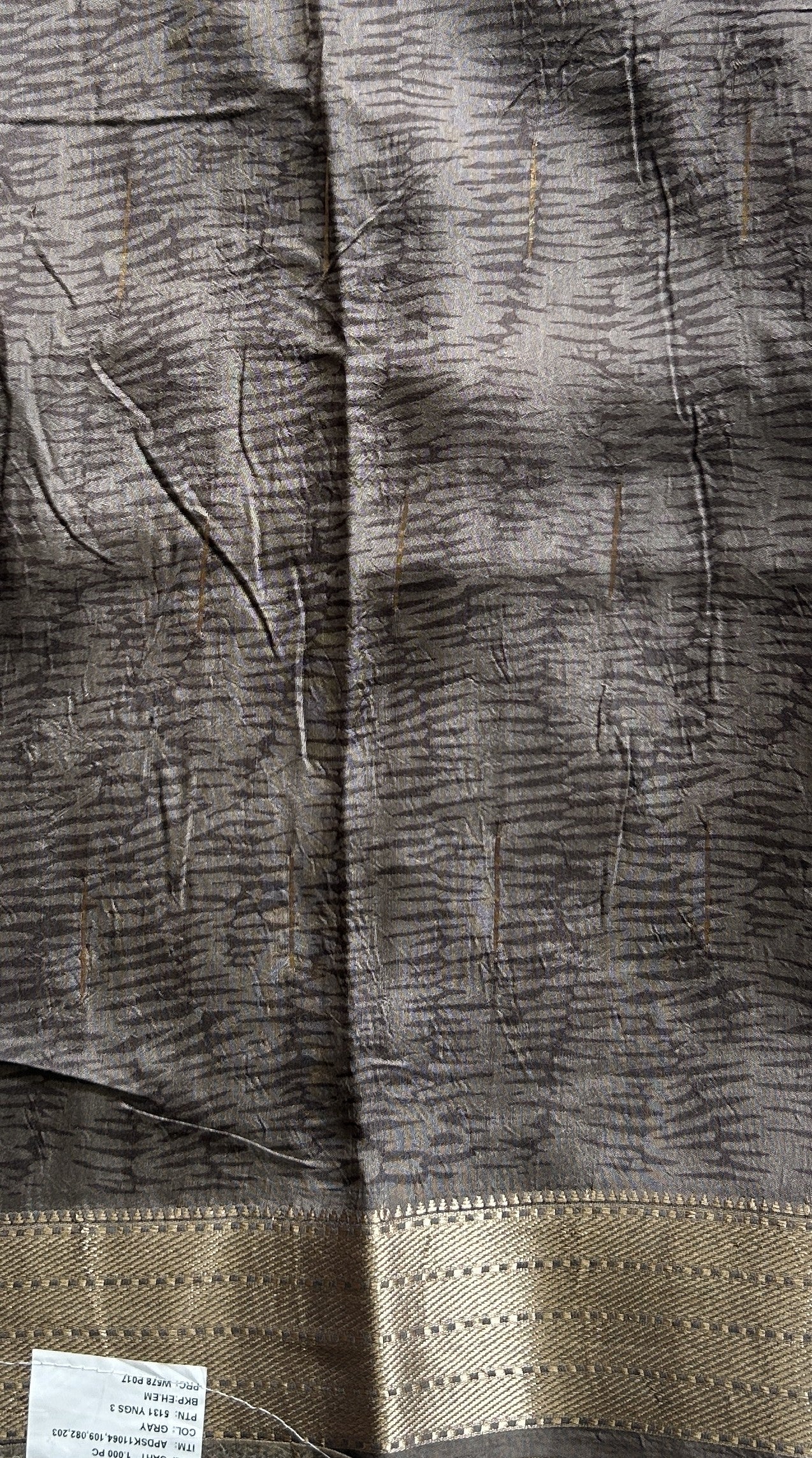 Dola Crepe Saree Beige Colored Elegantly Paired with a Gold Zari Border. - Sampradaya Designer Studio