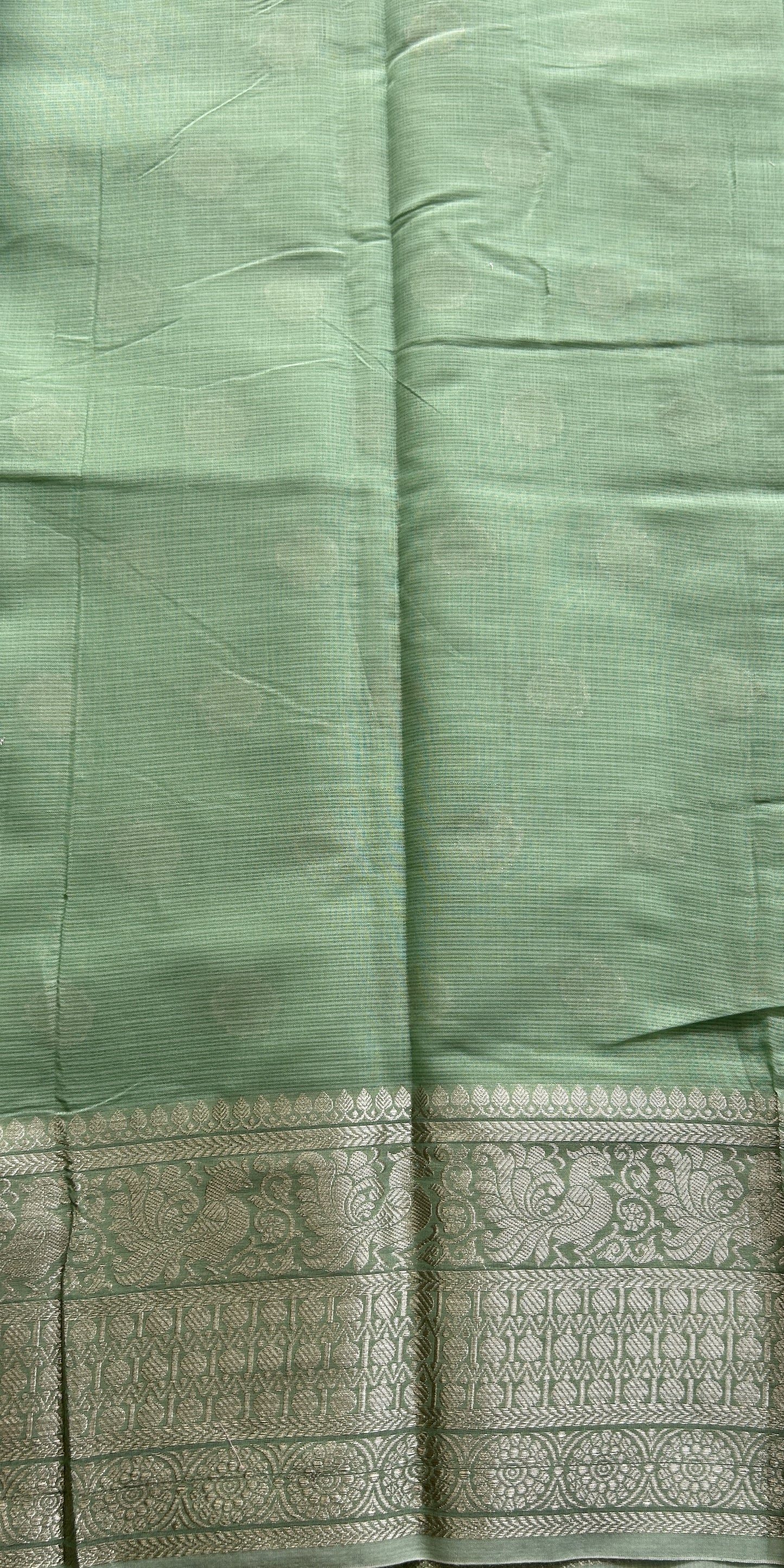 Silk kota Saree Light Green colored Complemented with a Zari Border. - Sampradaya Designer Studio
