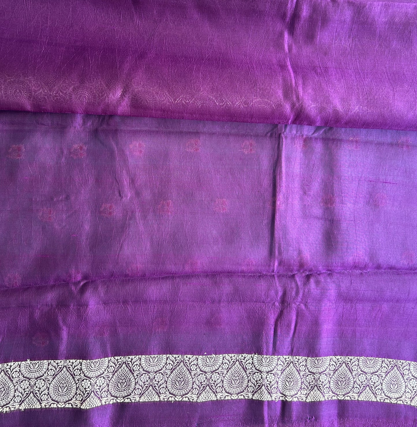 Blue Chiniya Silk Saree with Gold Zari Border - Pure Handloom | Silk Mark Certified